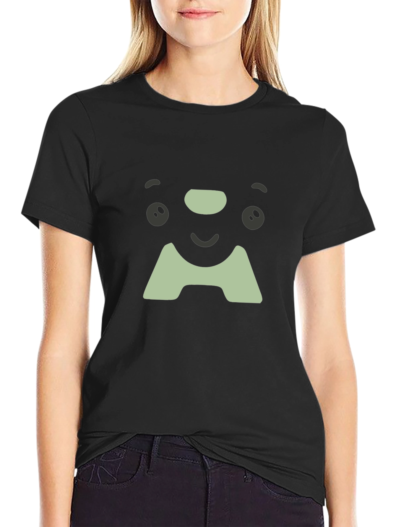 Cute Face Graphic Tee - Soft Black Cotton T-Shirt