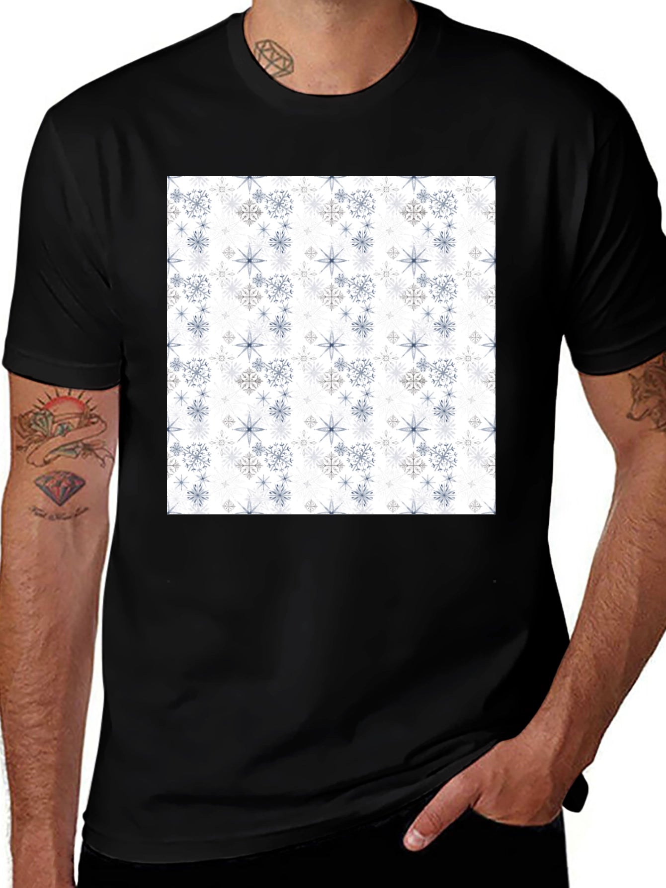 Snowflake Pattern Black T-Shirt