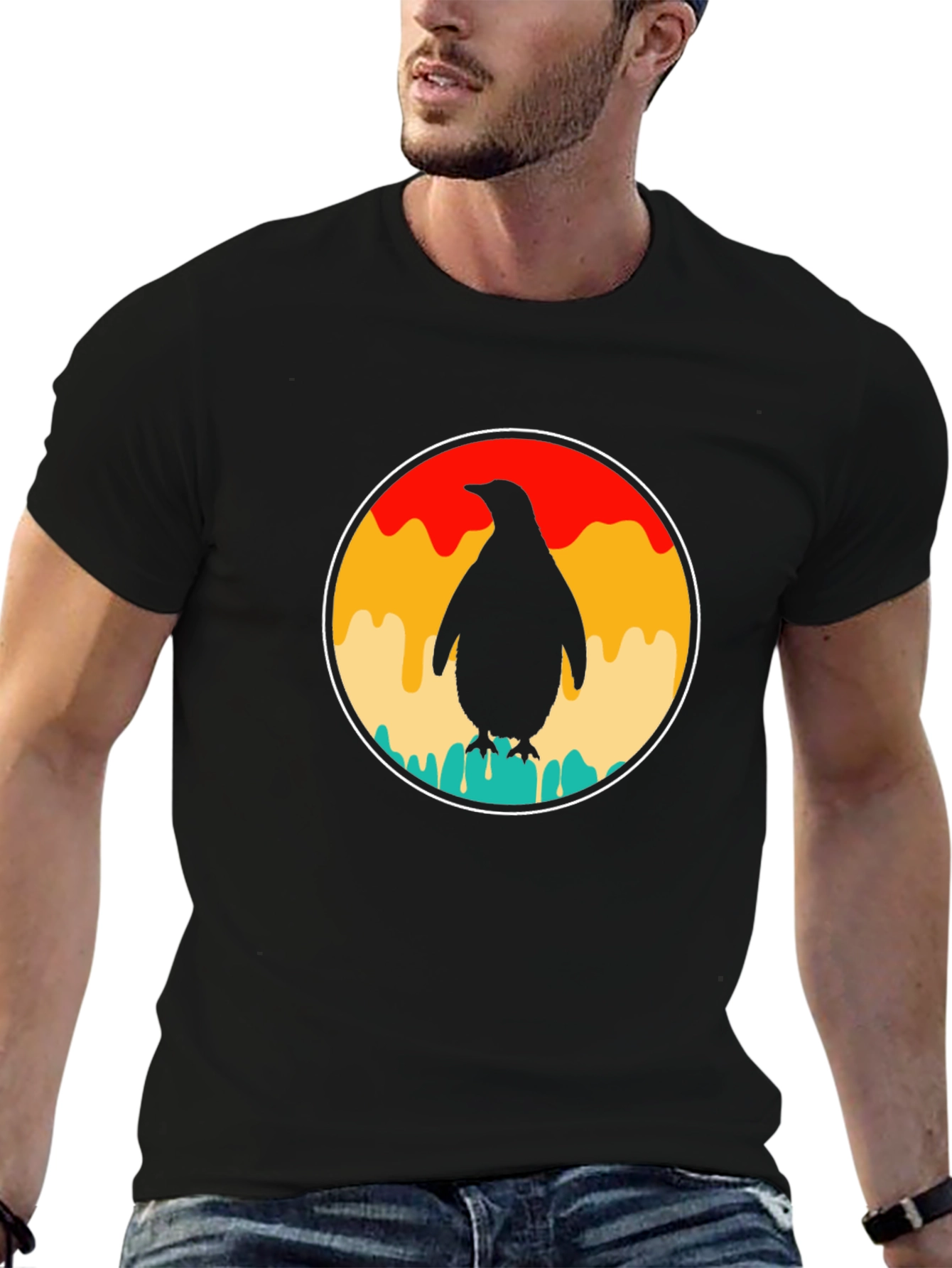 Retro Penguin T-Shirt - Black Graphic Tee