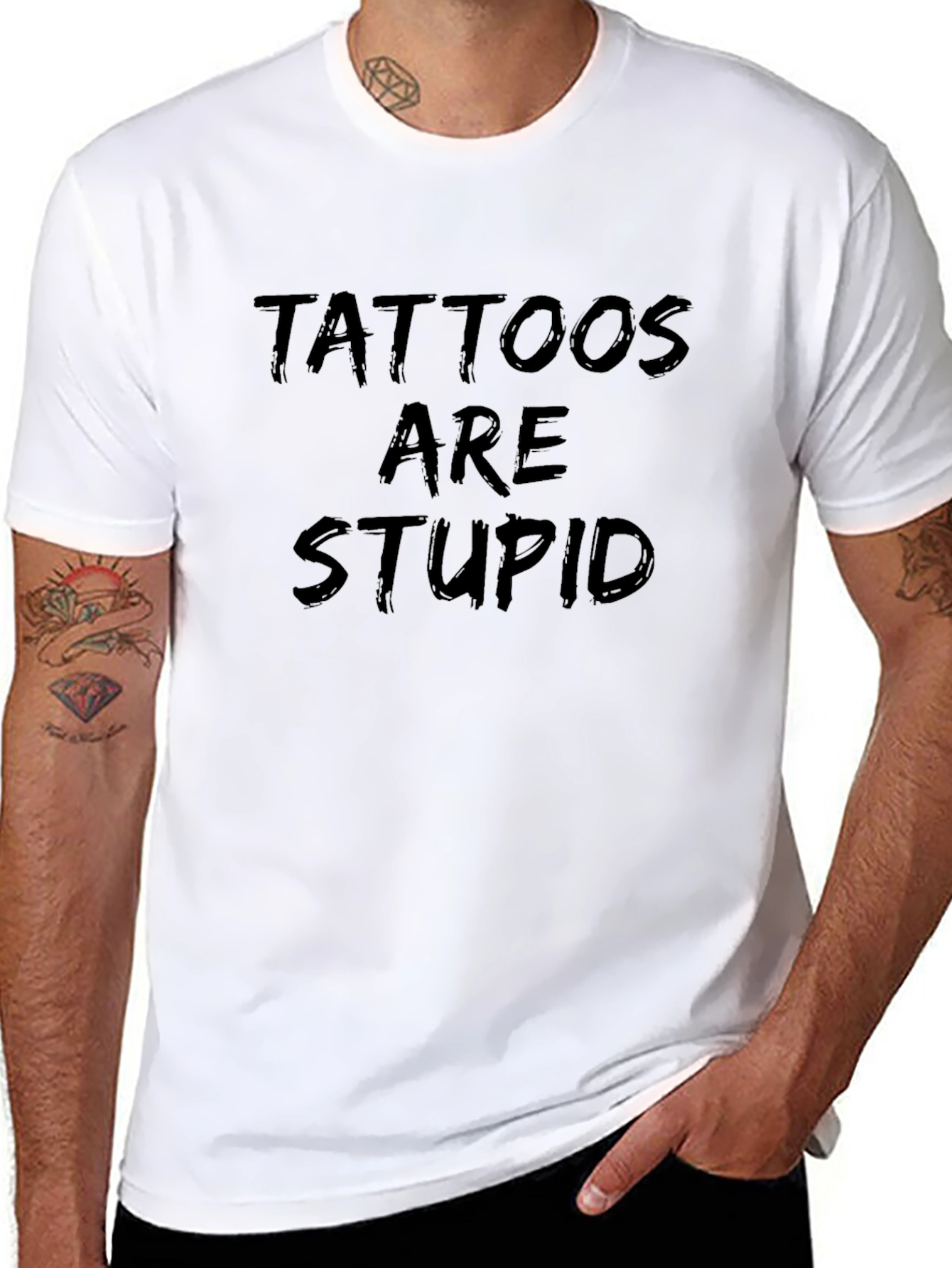 Tattoos are Stupid Sarcastic Black T-Shirt
