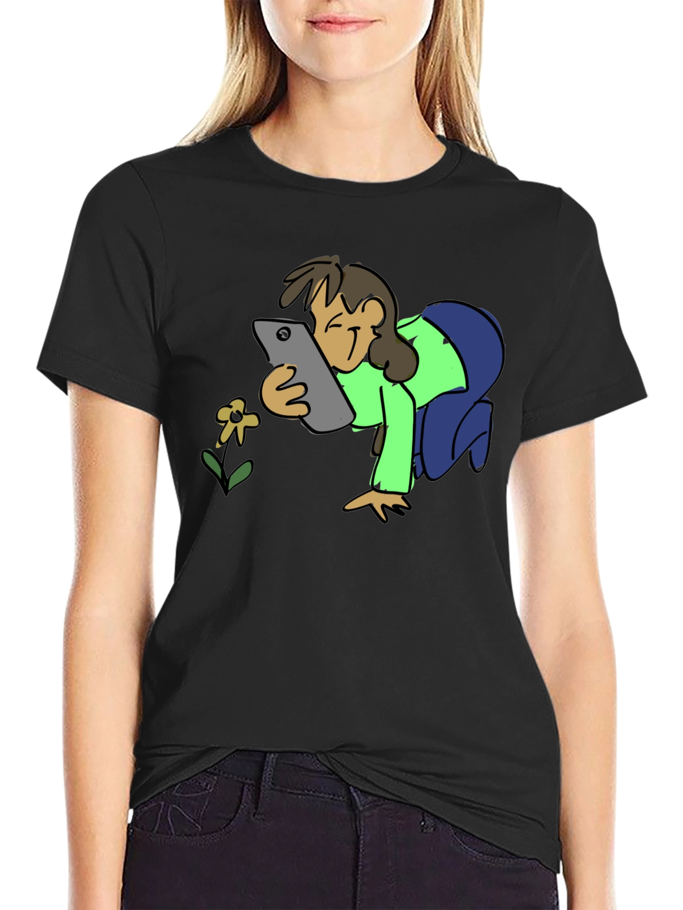Smartphone Flower Photo Black T-Shirt