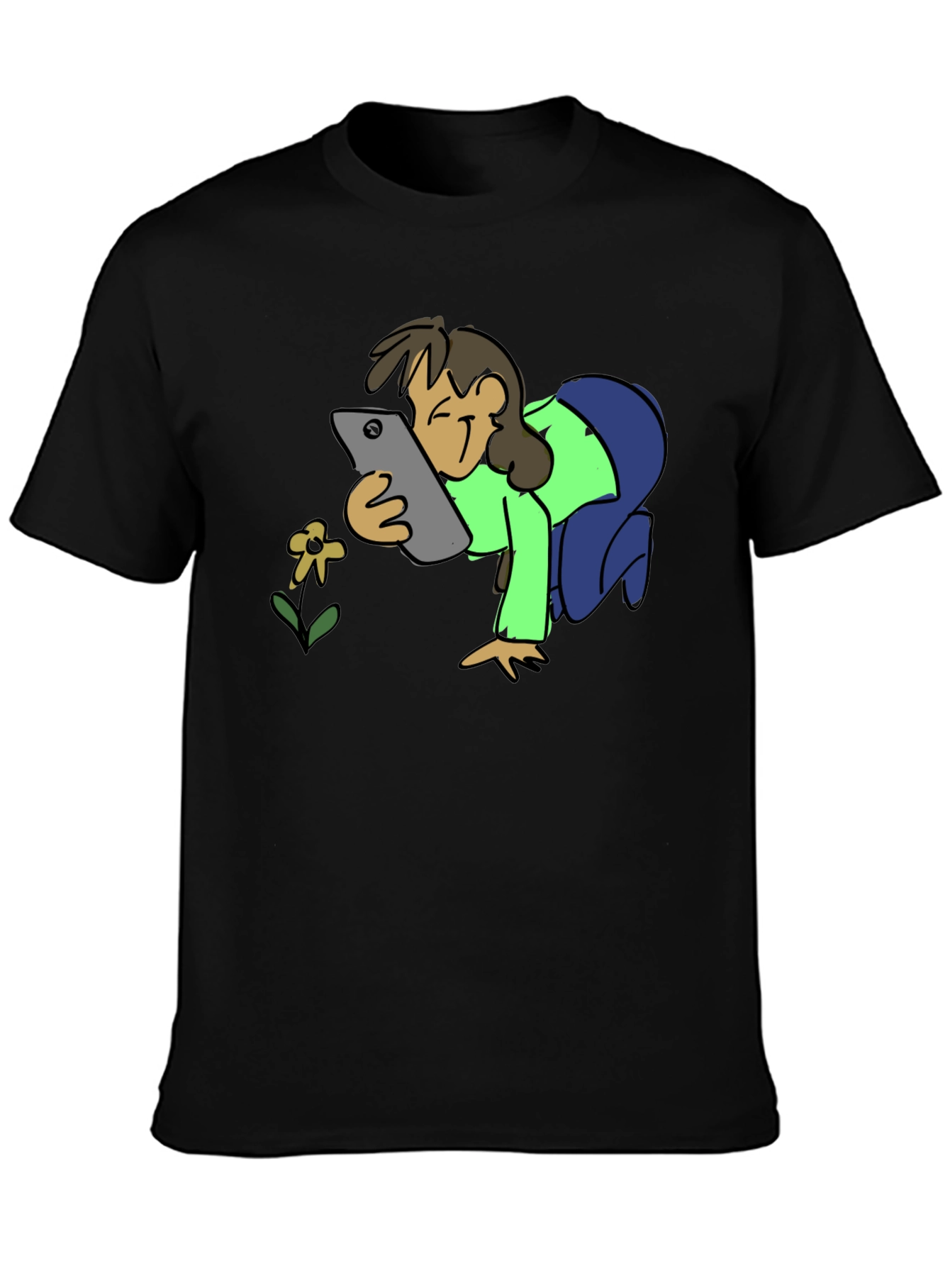 Smartphone Flower Photo Black T-Shirt