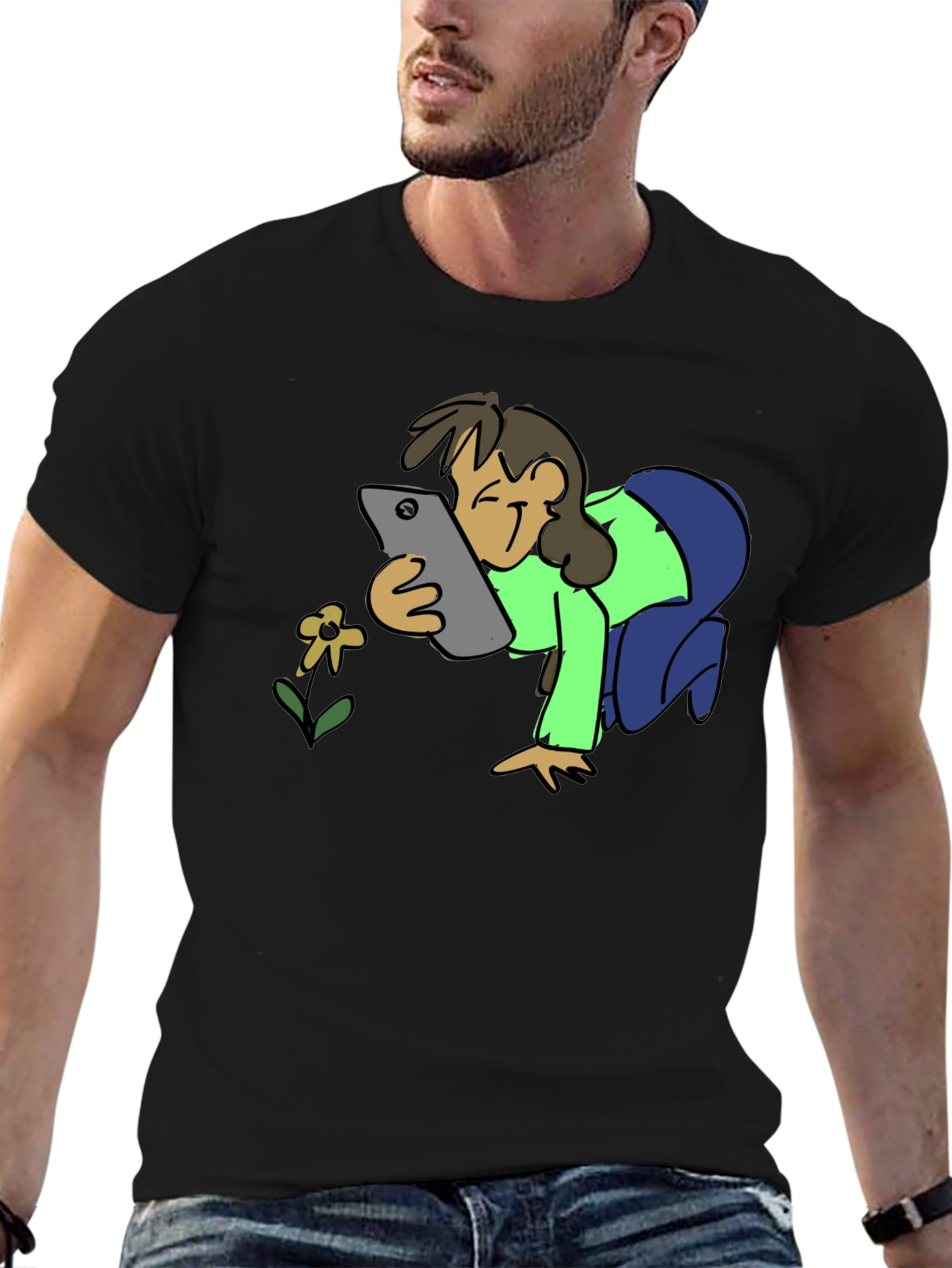 Smartphone Flower Photo Black T-Shirt