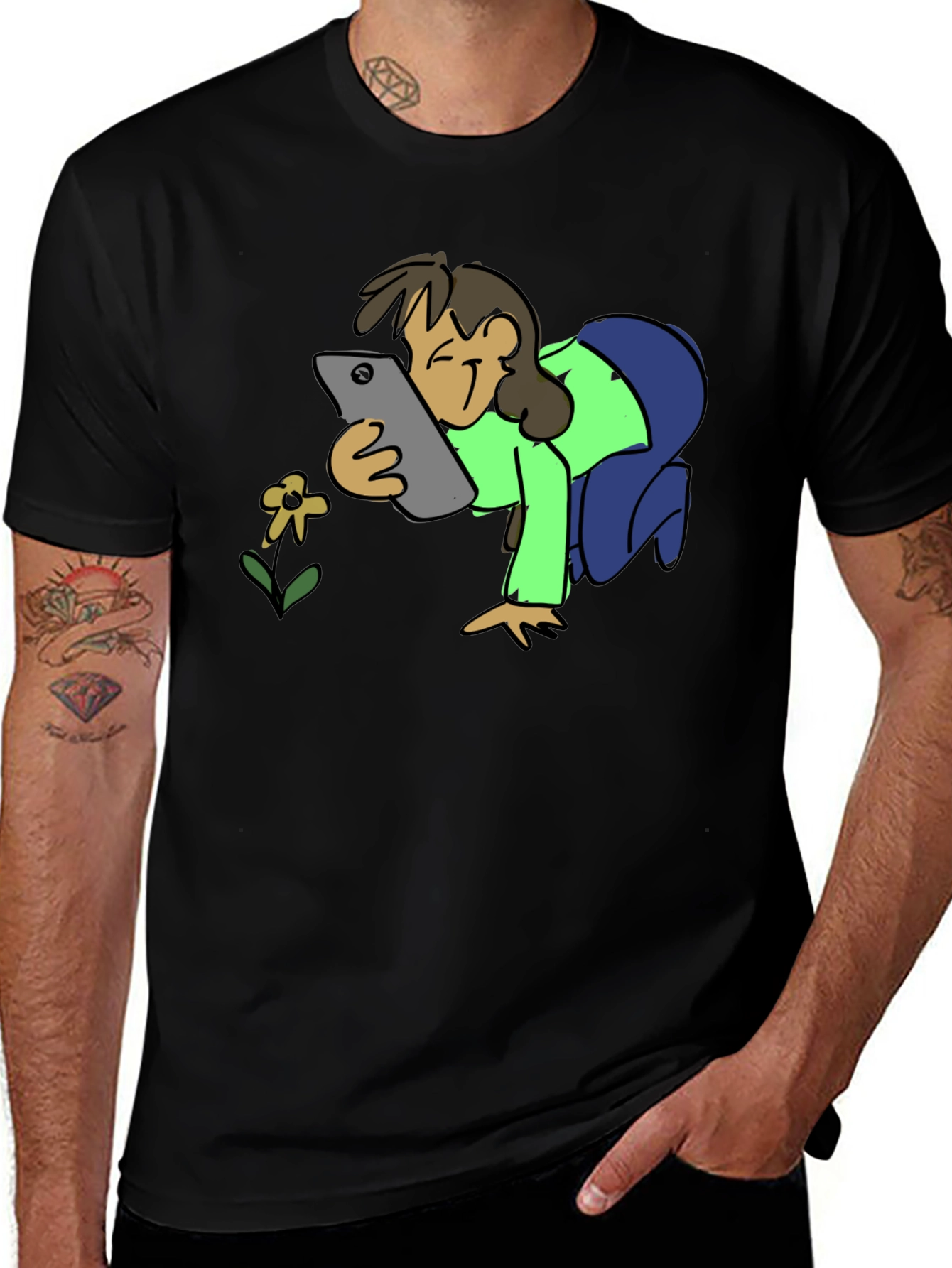 Smartphone Flower Photo Black T-Shirt