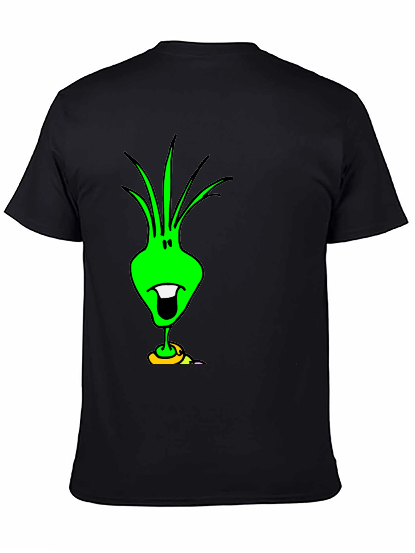 Funky Green Alien Graphic Tee - Black Cotton T-Shirt
