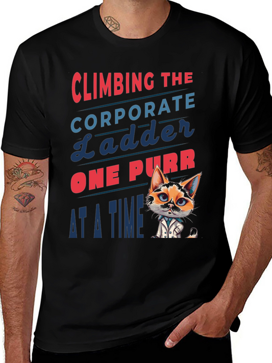 Corporate Ladder Cat T-Shirt - Purrfect Career Climb!