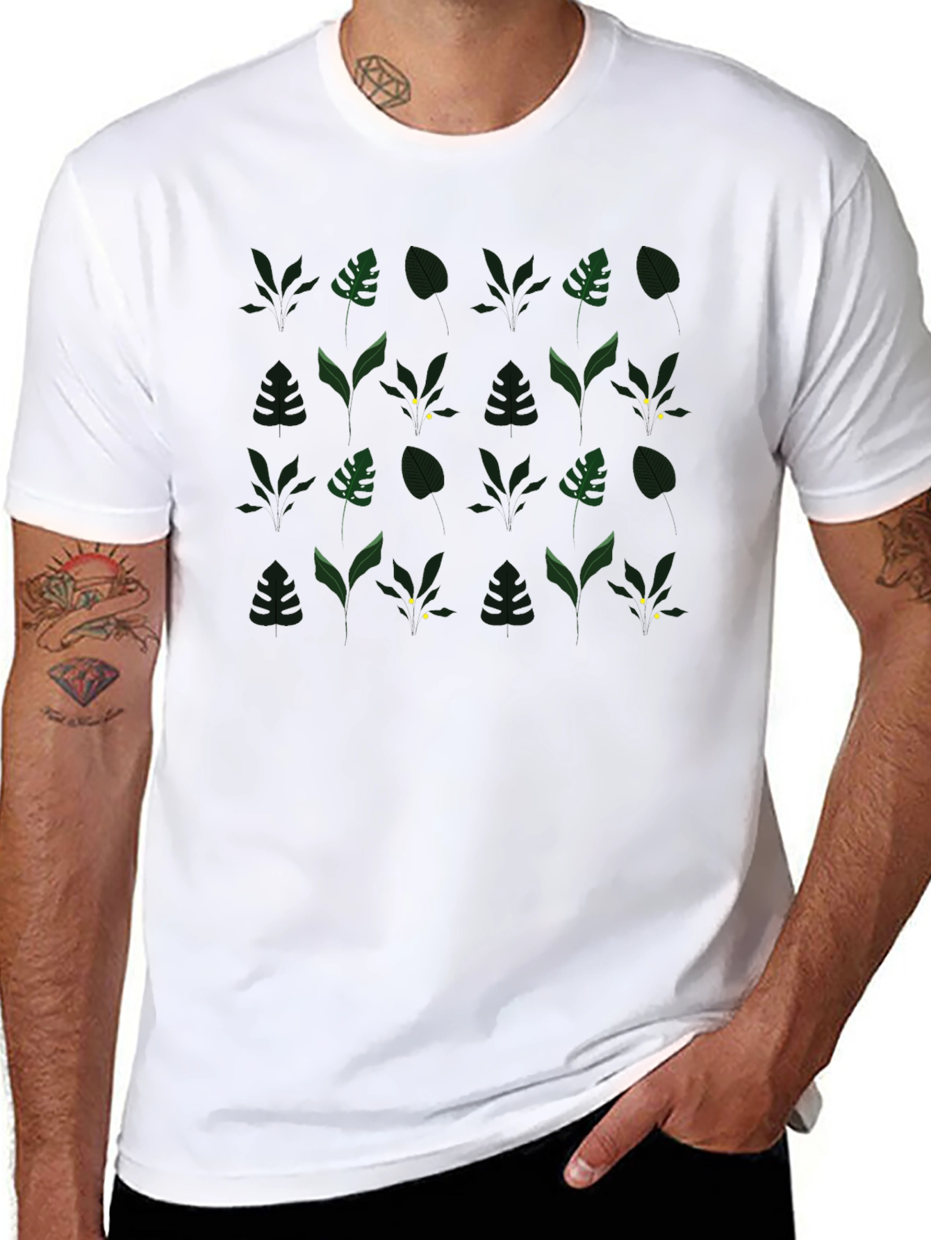 Leaf Pattern Graphic Tee - Stylish Mens Black T-Shirt