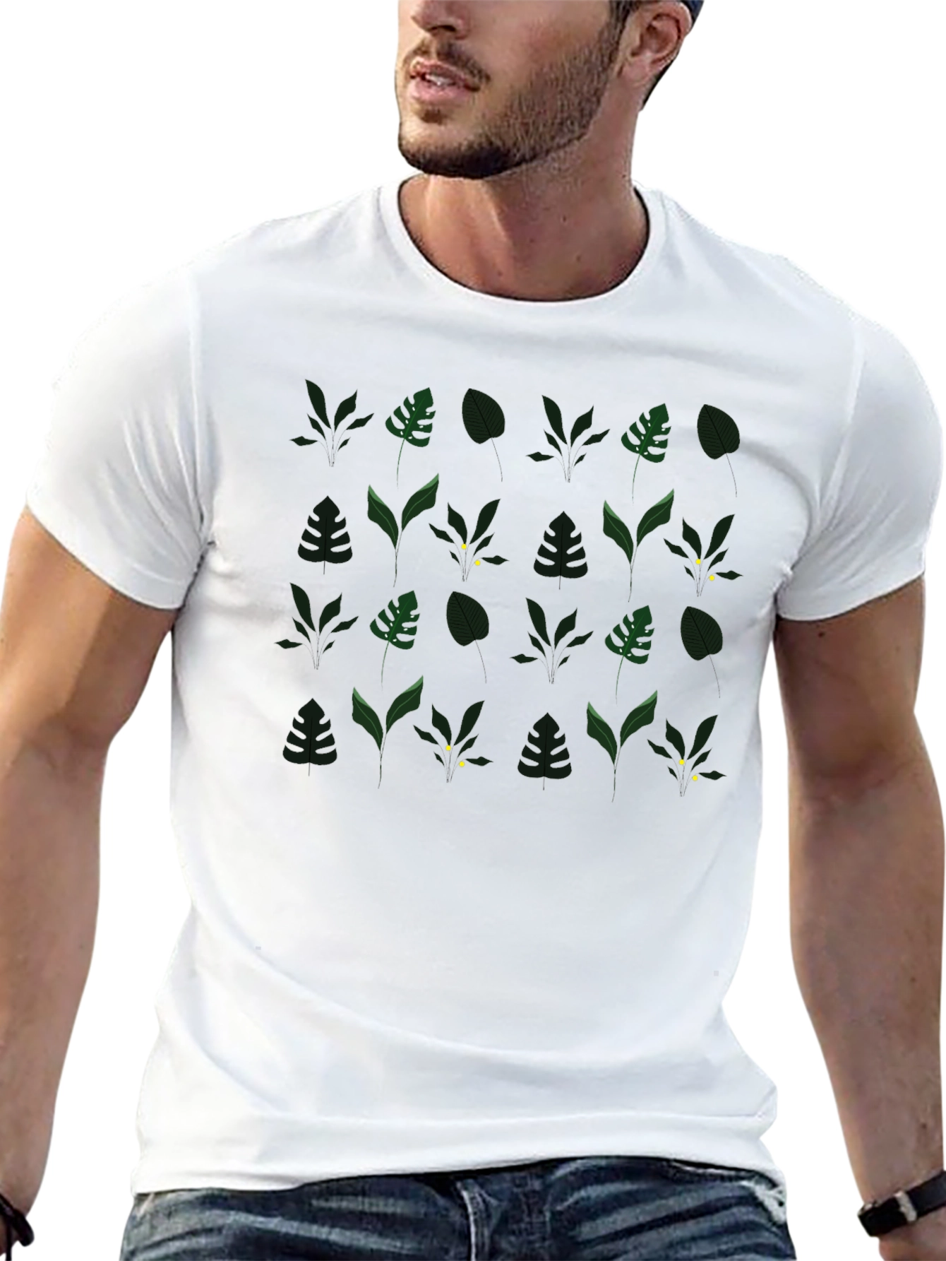 Leaf Pattern Graphic Tee - Stylish Mens Black T-Shirt