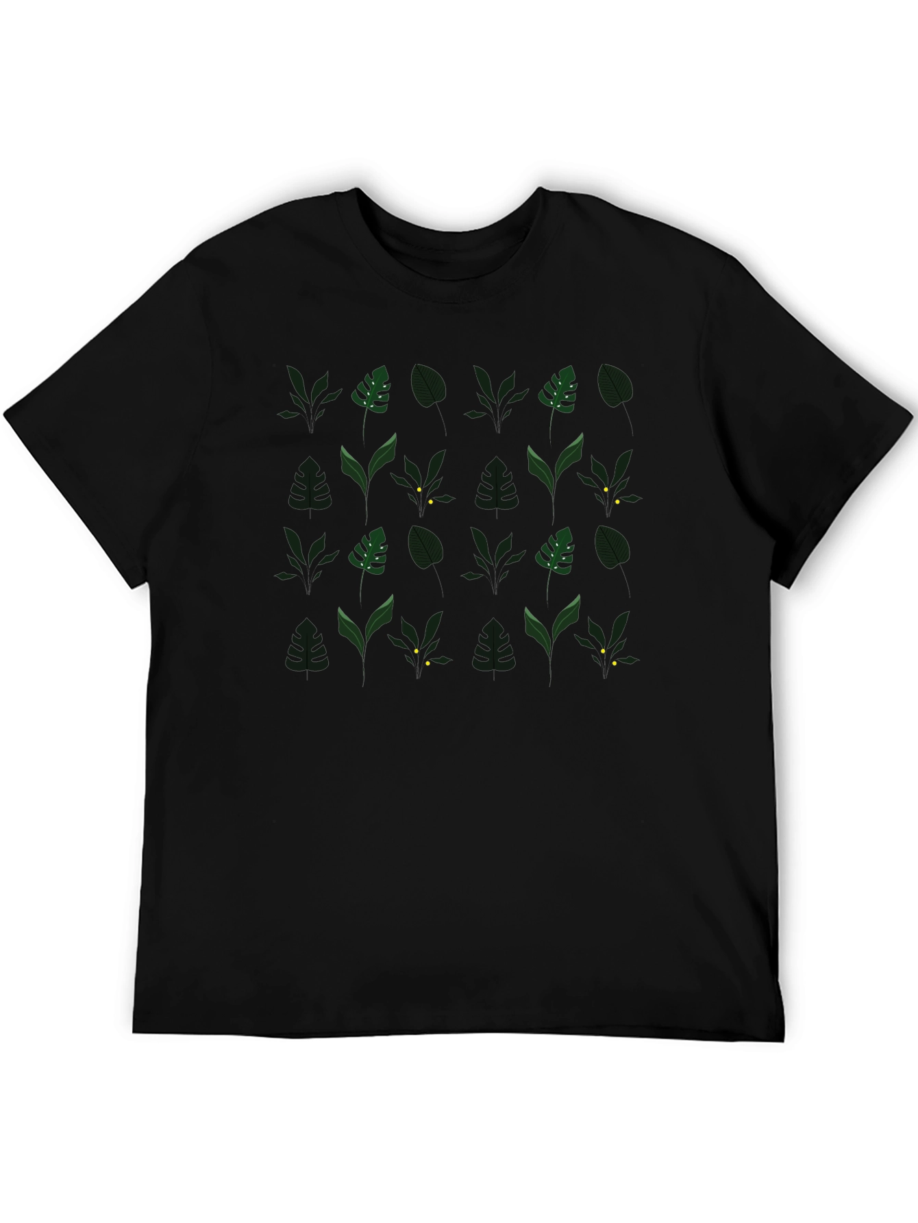 Leaf Pattern Graphic Tee - Stylish Mens Black T-Shirt