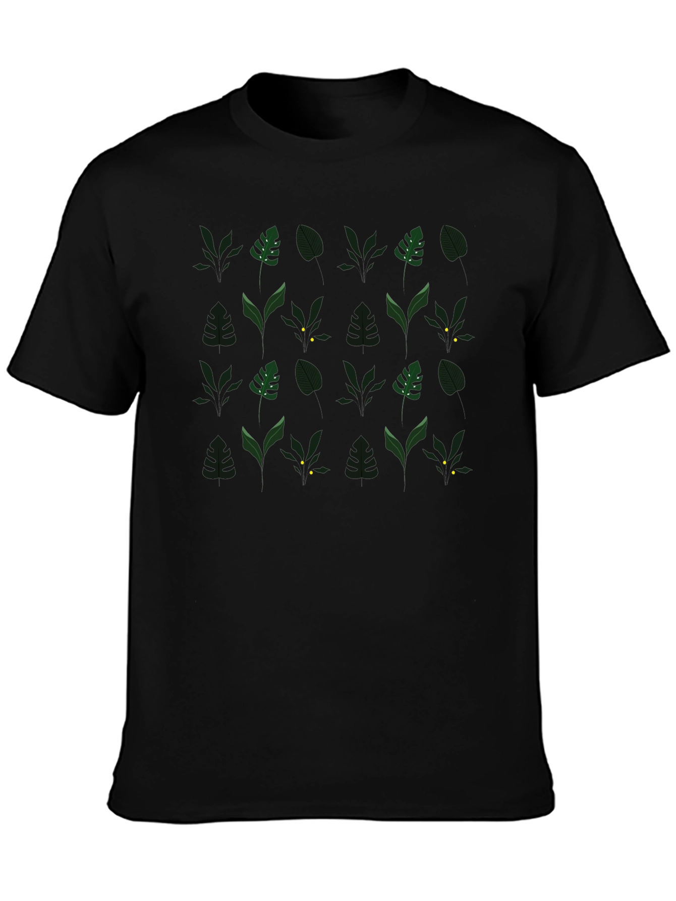 Leaf Pattern Graphic Tee - Stylish Mens Black T-Shirt