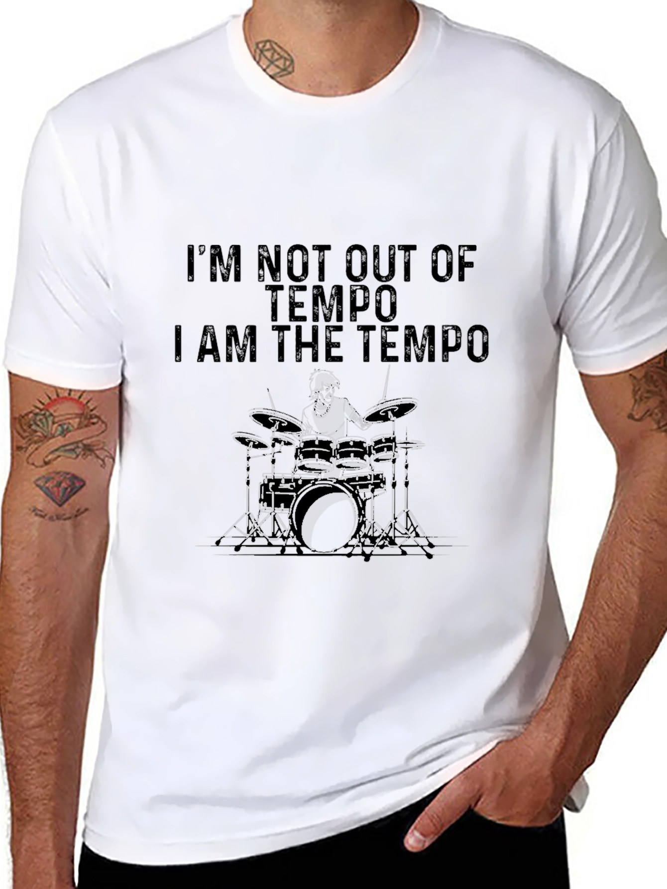 I Am the Tempo Drummer Black T-Shirt