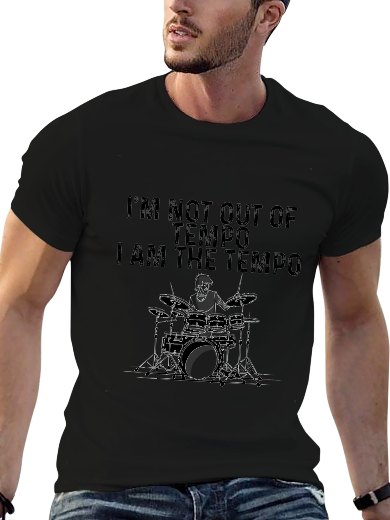 I Am the Tempo Drummer Black T-Shirt