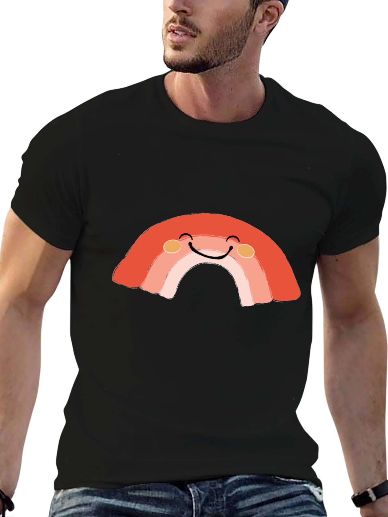 Smiling Rainbow Graphic Tee - Soft Cotton Blend
