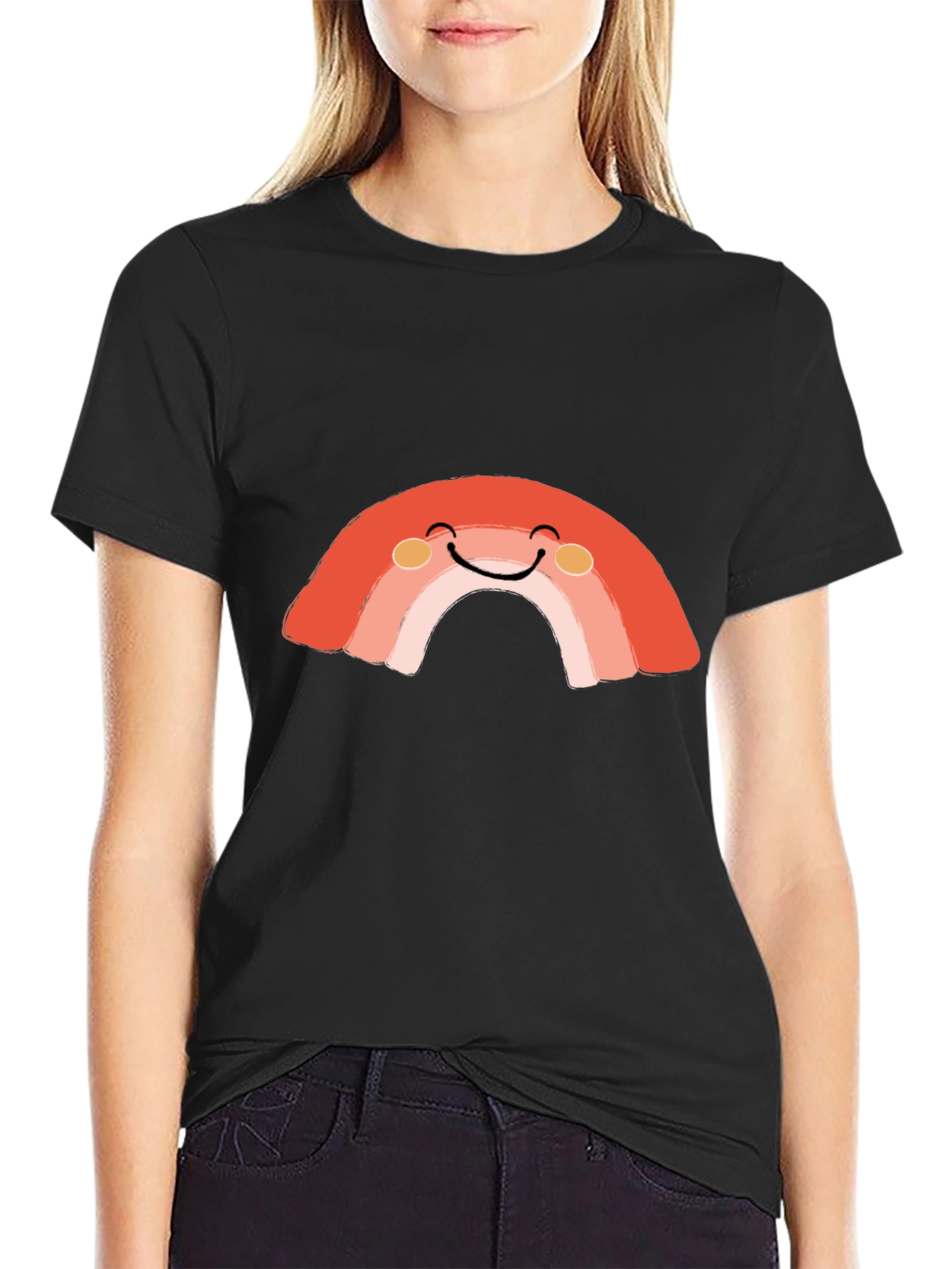 Smiling Rainbow Graphic Tee - Soft Cotton Blend