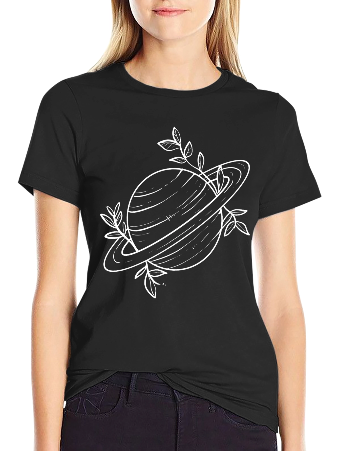 Planet & Foliage Black Graphic Tee
