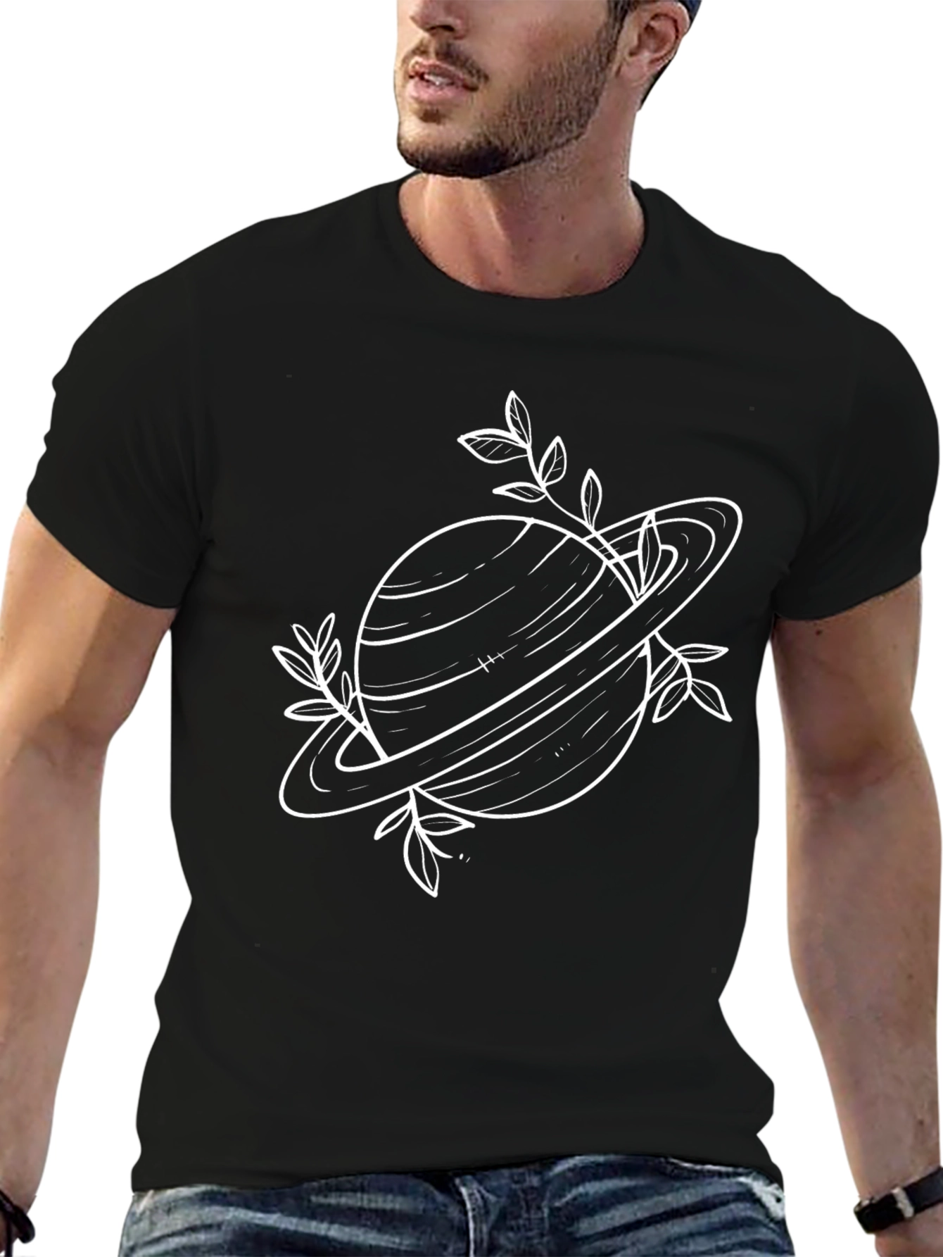 Planet & Foliage Black Graphic Tee