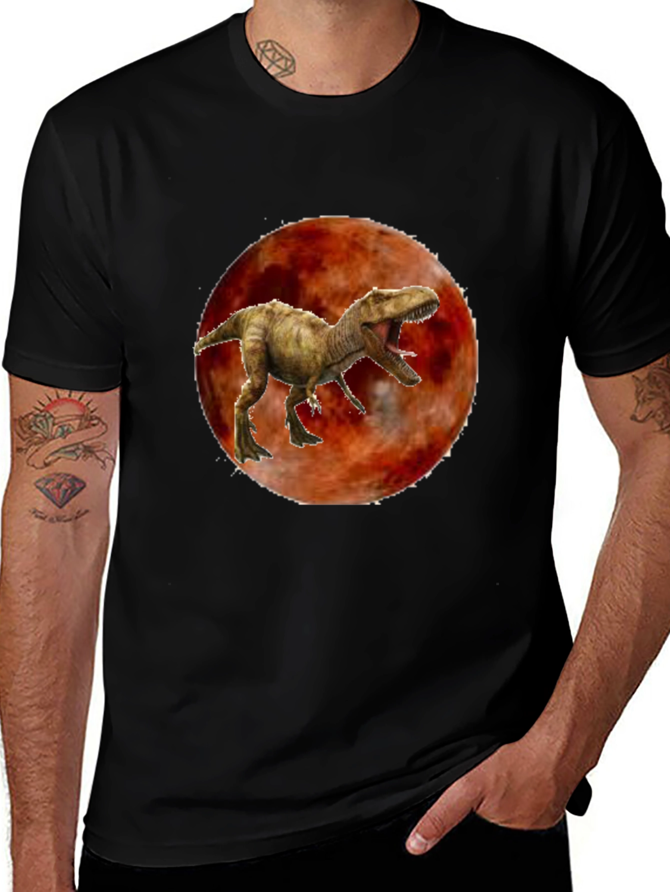Dinosaur Moon Graphic T-Shirt - Cool Animal Tee