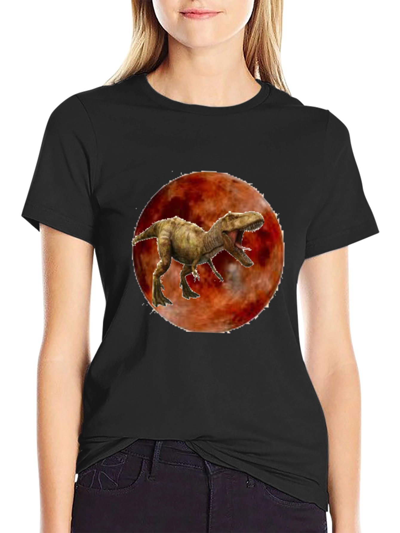 Dinosaur Moon Graphic T-Shirt - Cool Animal Tee