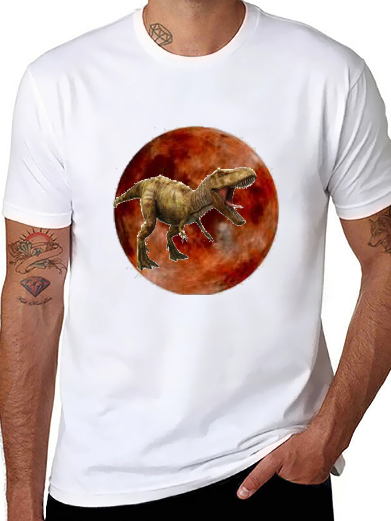 Dinosaur Moon Graphic T-Shirt - Cool Animal Tee