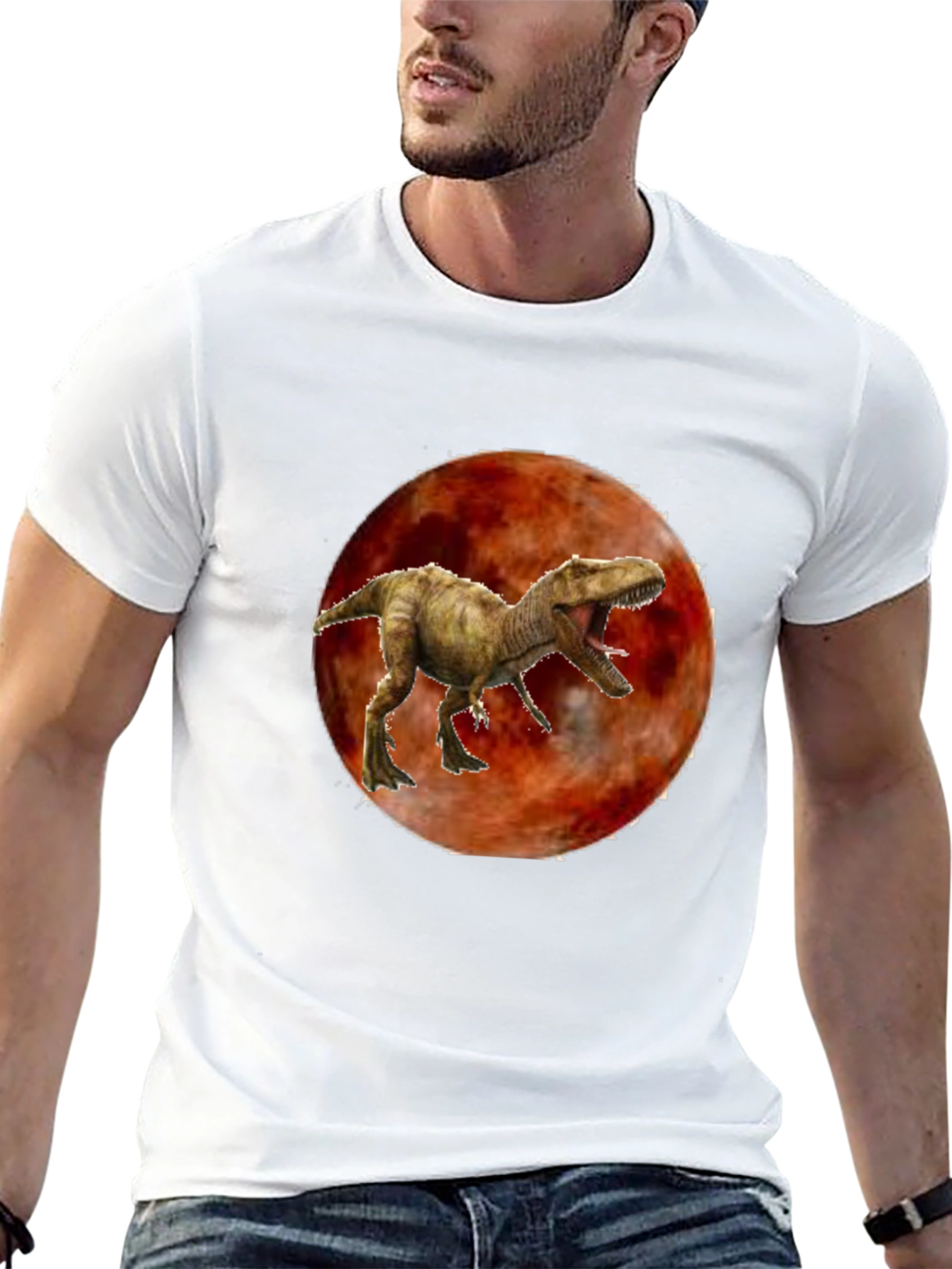 Dinosaur Moon Graphic T-Shirt - Cool Animal Tee