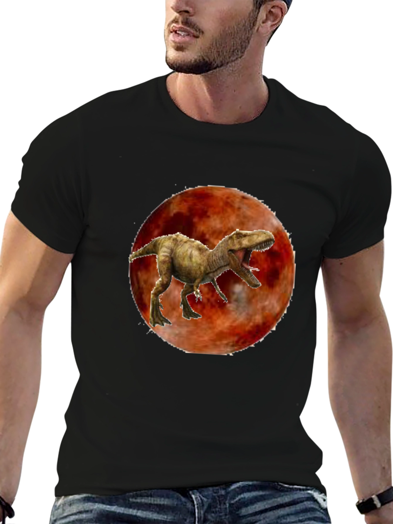 Dinosaur Moon Graphic T-Shirt - Cool Animal Tee