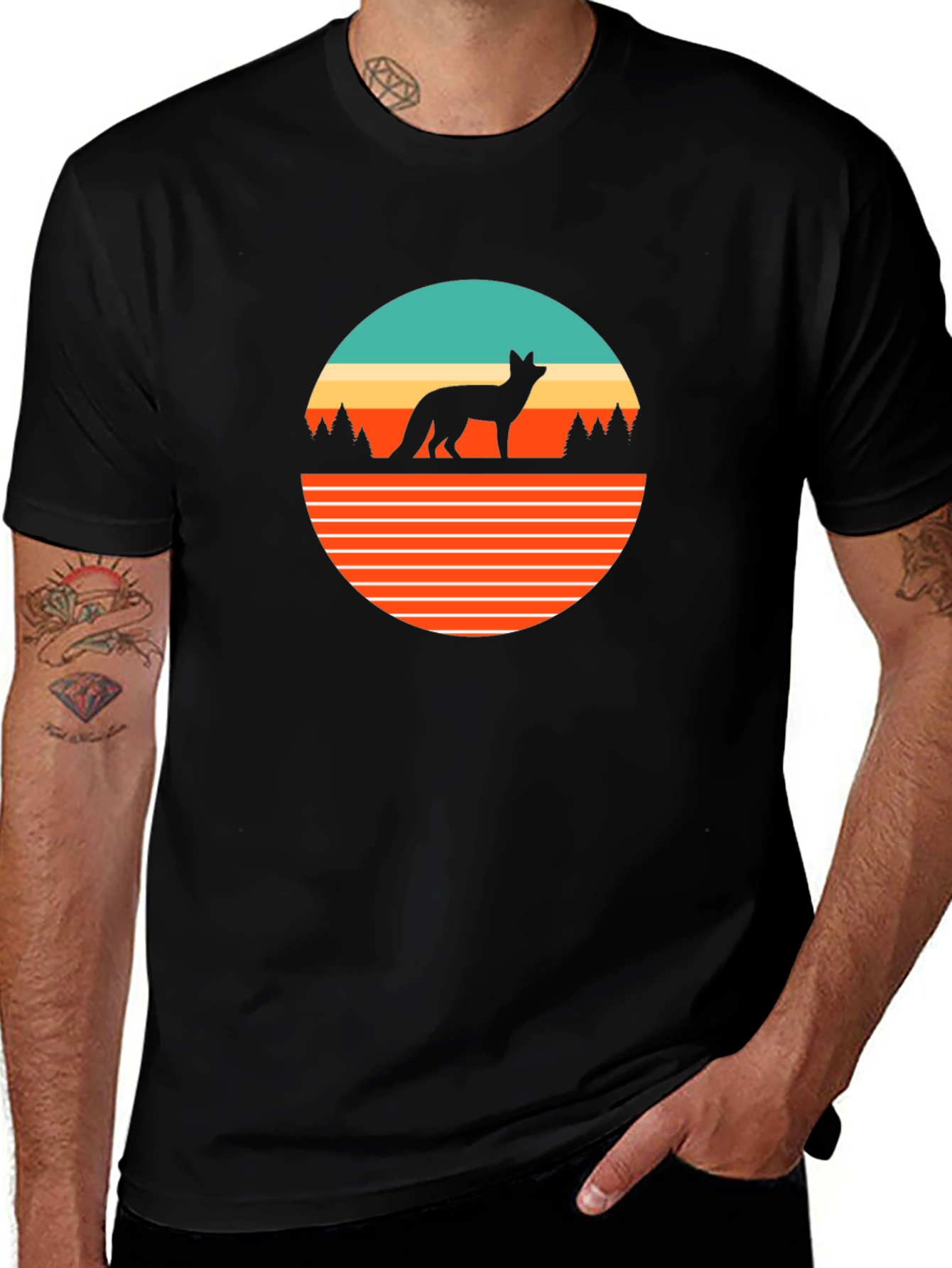 Retro Fox Graphic Tee - Black