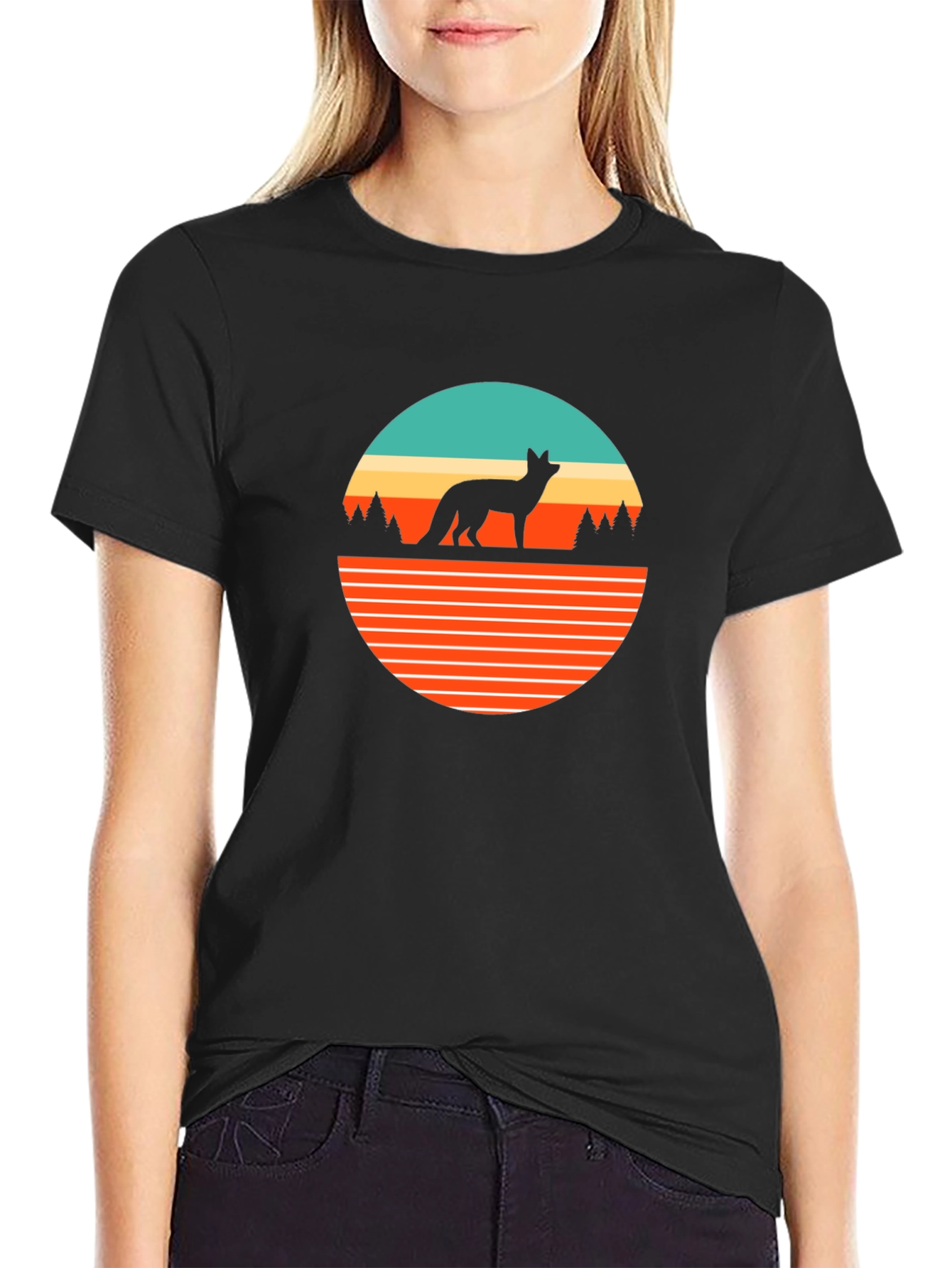 Retro Fox Graphic Tee - Black