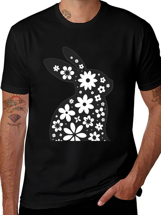 Floral Easter Bunny T-Shirt - Black
