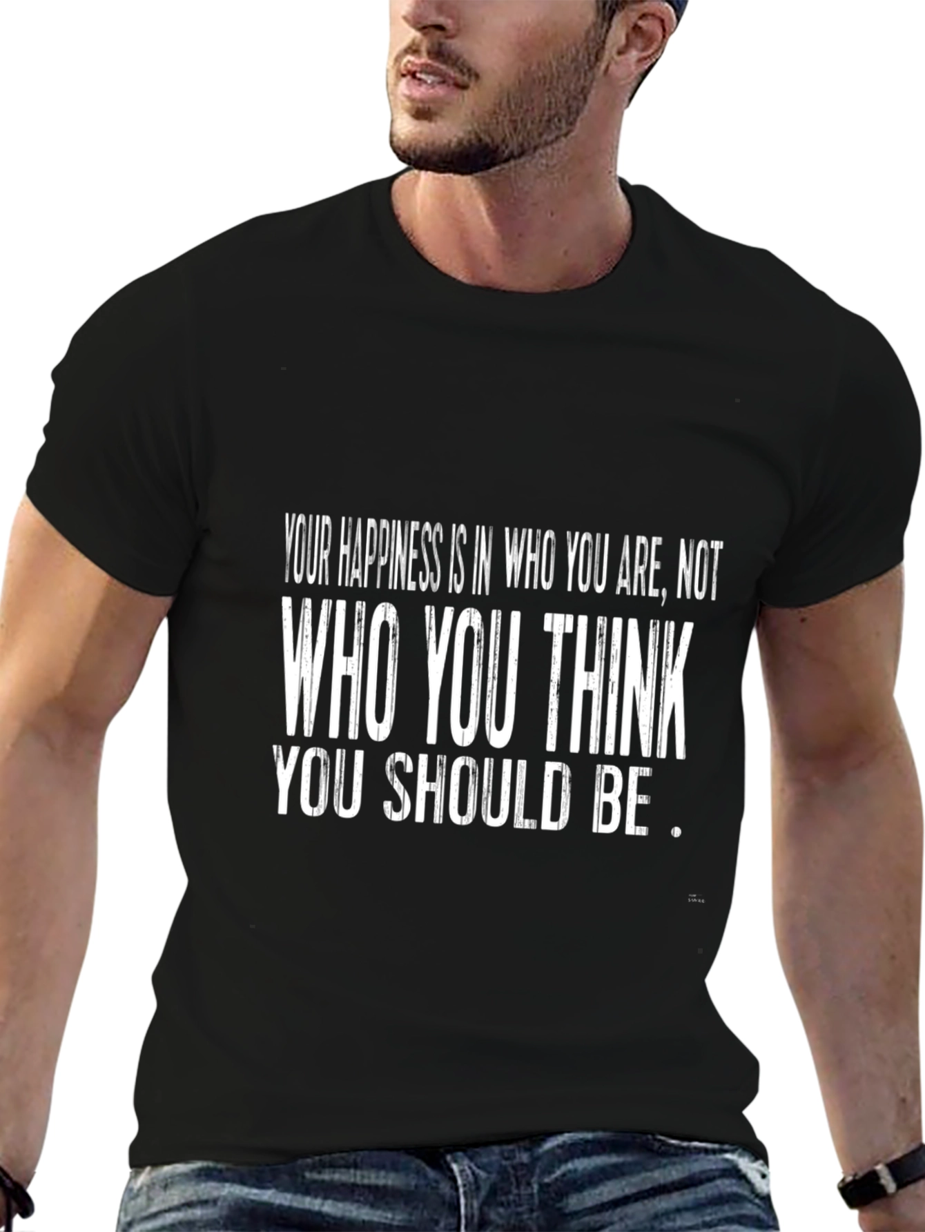 Motivational T-Shirt - Happiness Quote - Black Tee