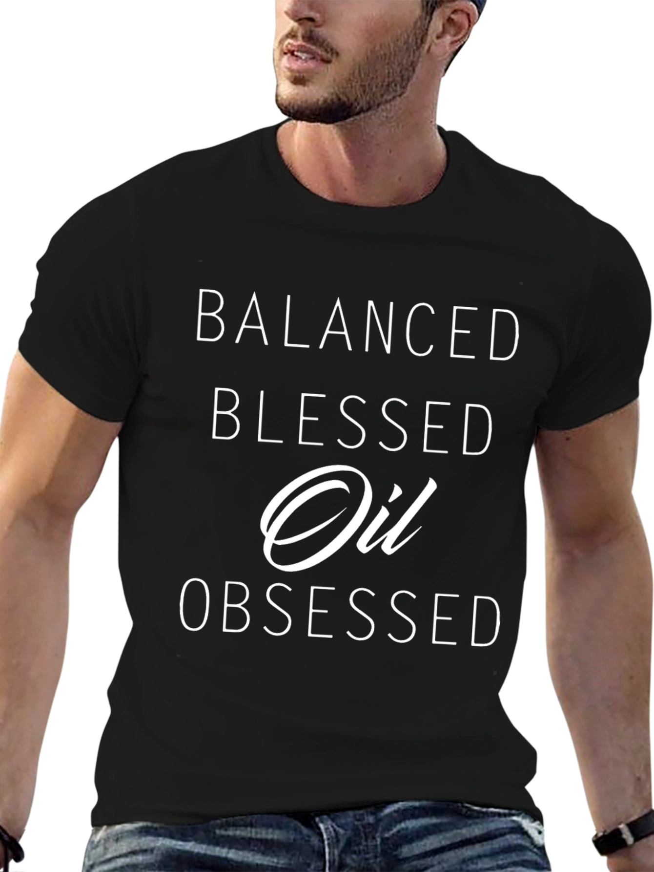 Balanced Blessed Oil Obsessed Black Graphic Tee