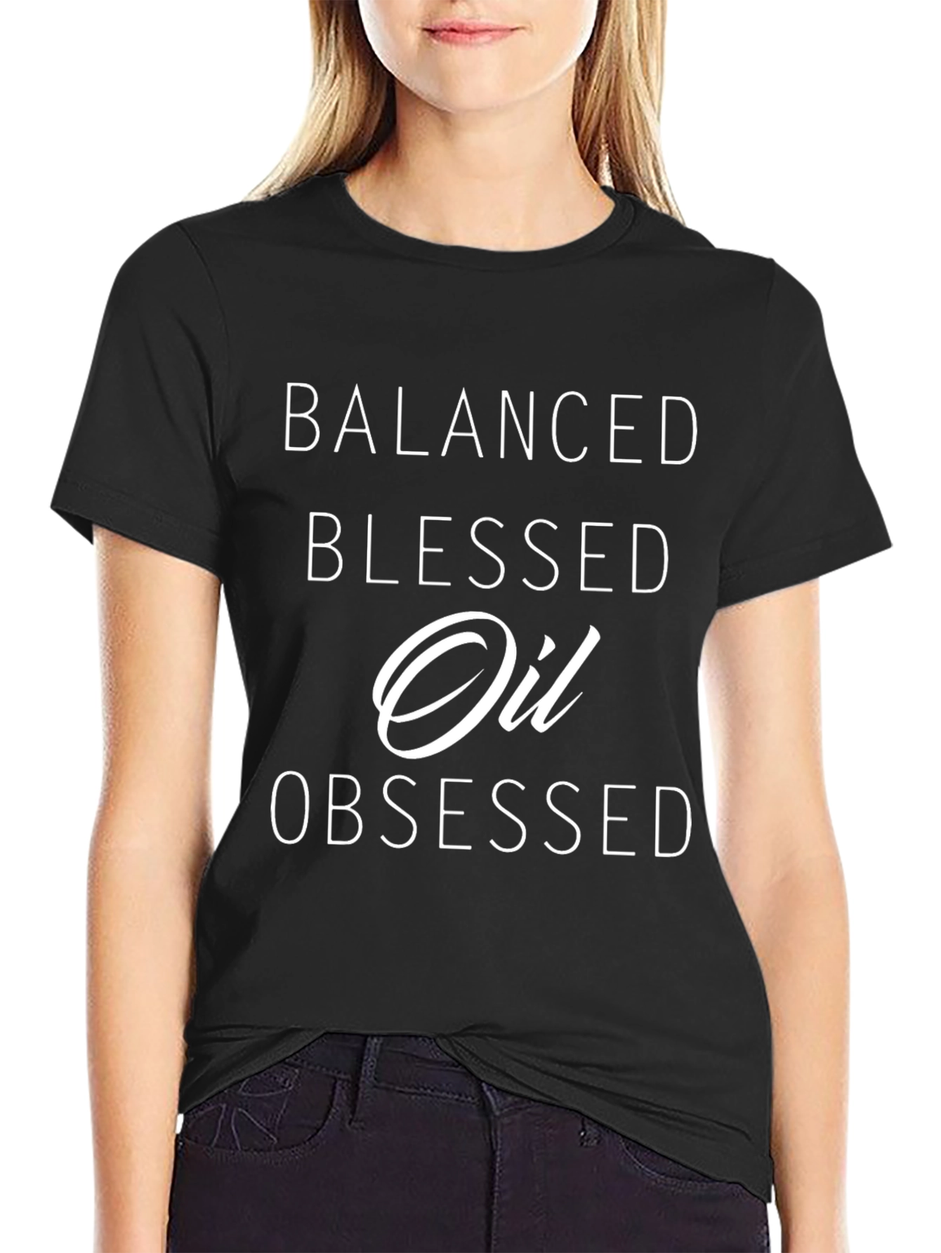 Balanced Blessed Oil Obsessed Black Graphic Tee