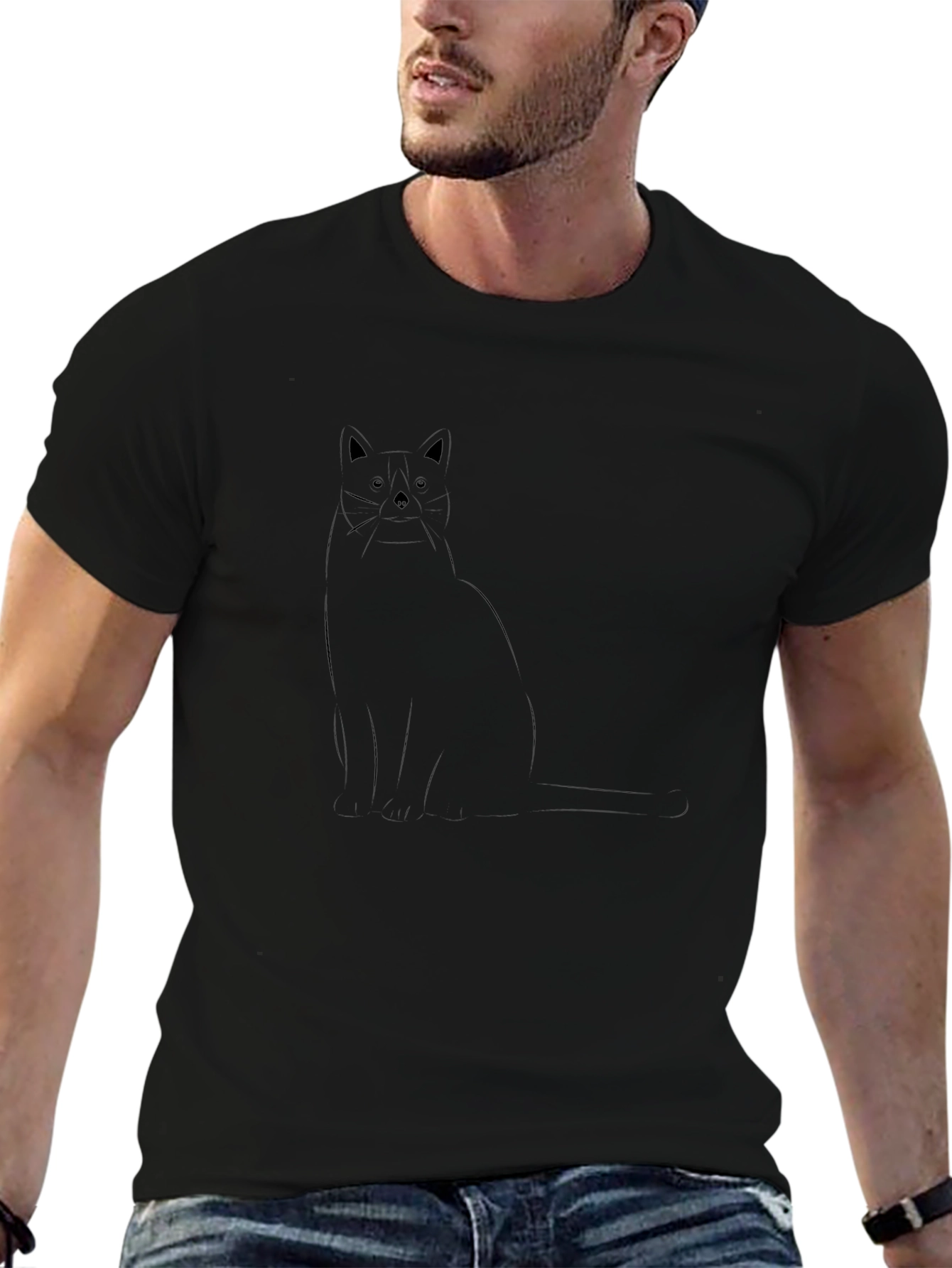 Minimalist Cat Graphic Black T-Shirt