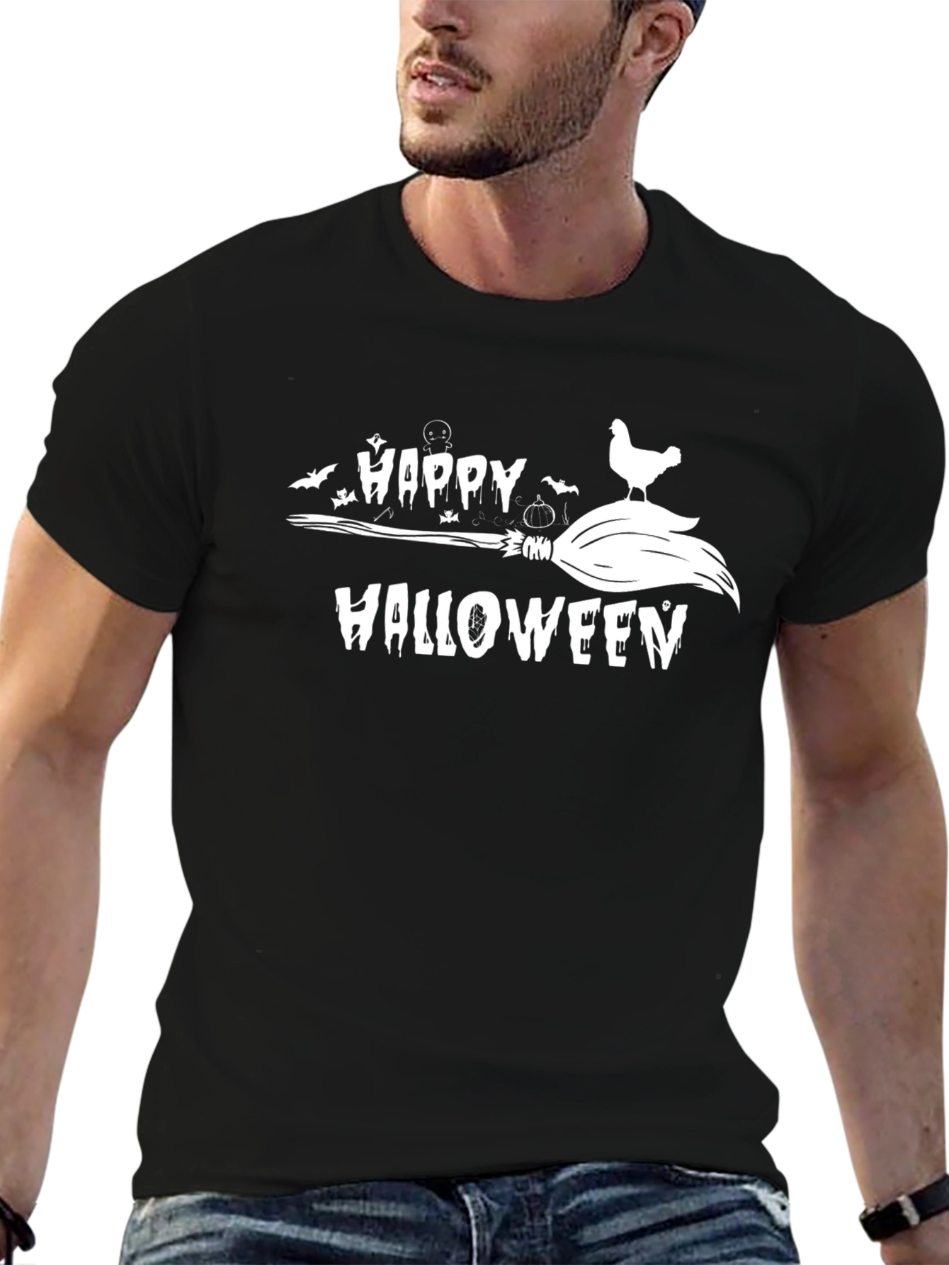 Happy Halloween Chicken Broomstick T-Shirt
