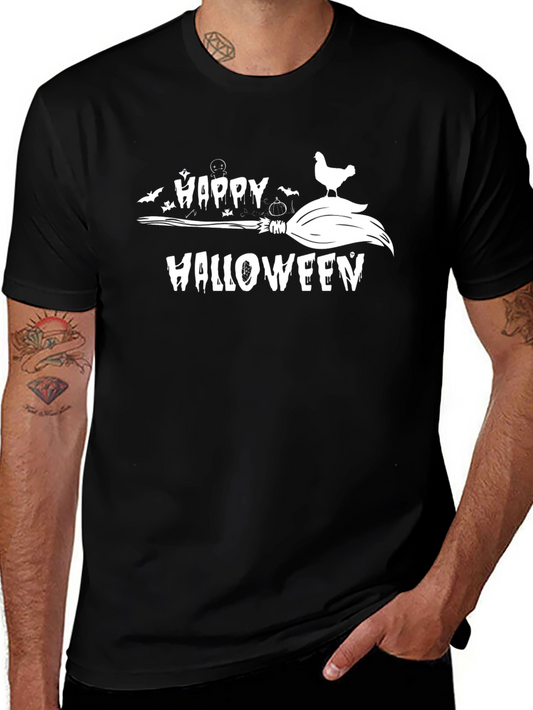 Happy Halloween Chicken Broomstick T-Shirt