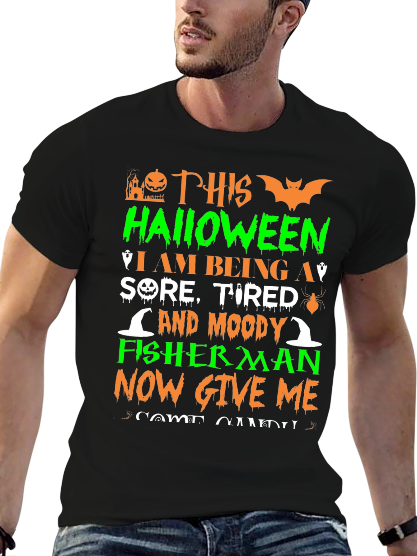 Halloween Sore Tired Moody Fisherman T-Shirt