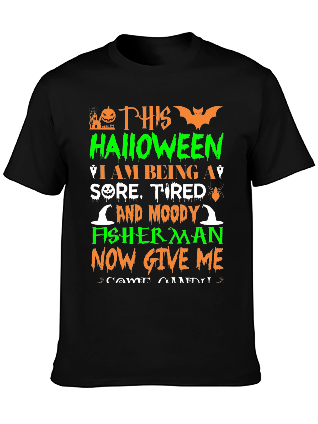 Halloween Sore Tired Moody Fisherman T-Shirt