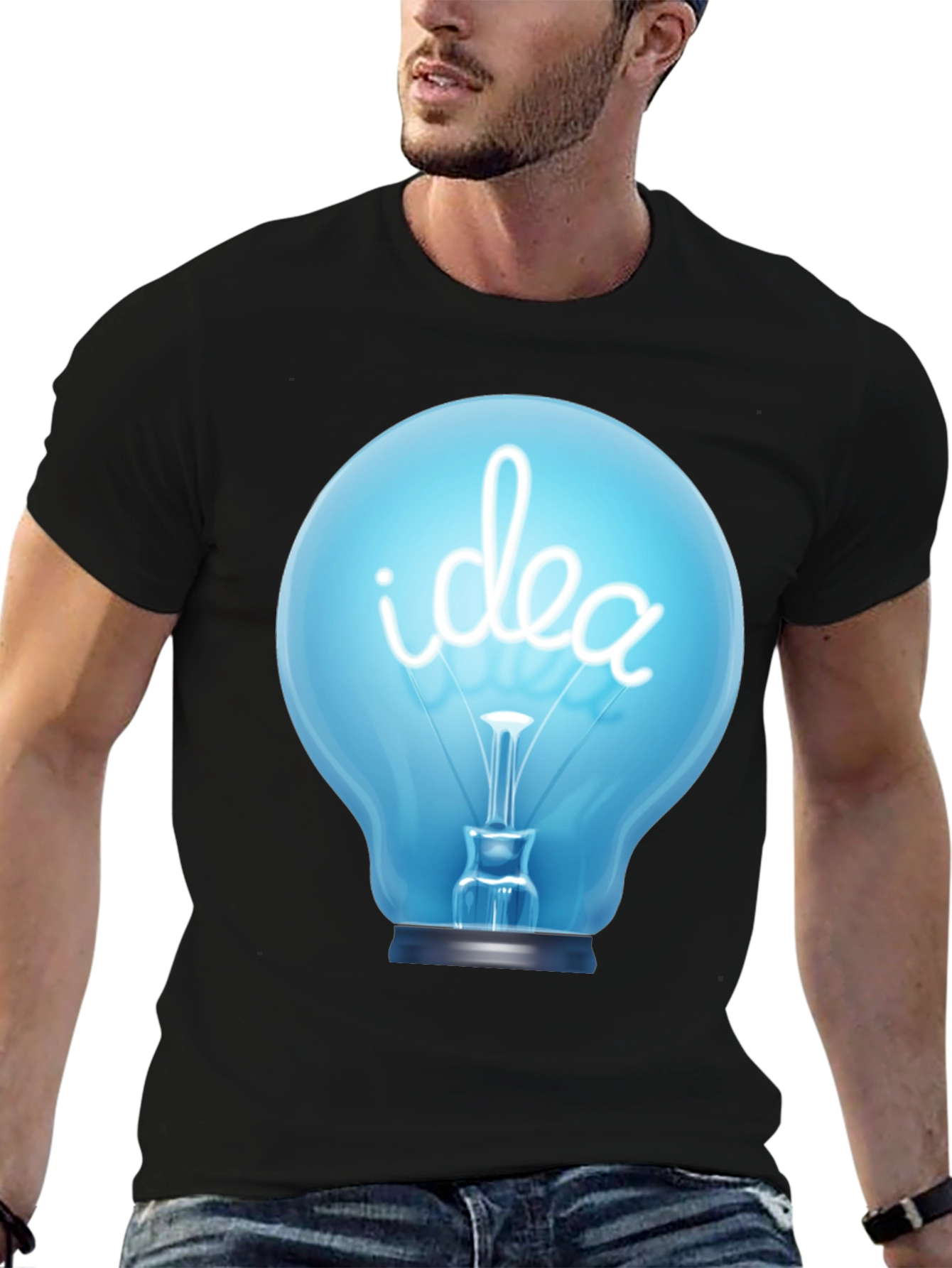 Idea Lightbulb Graphic Tee - Black Cotton T-Shirt