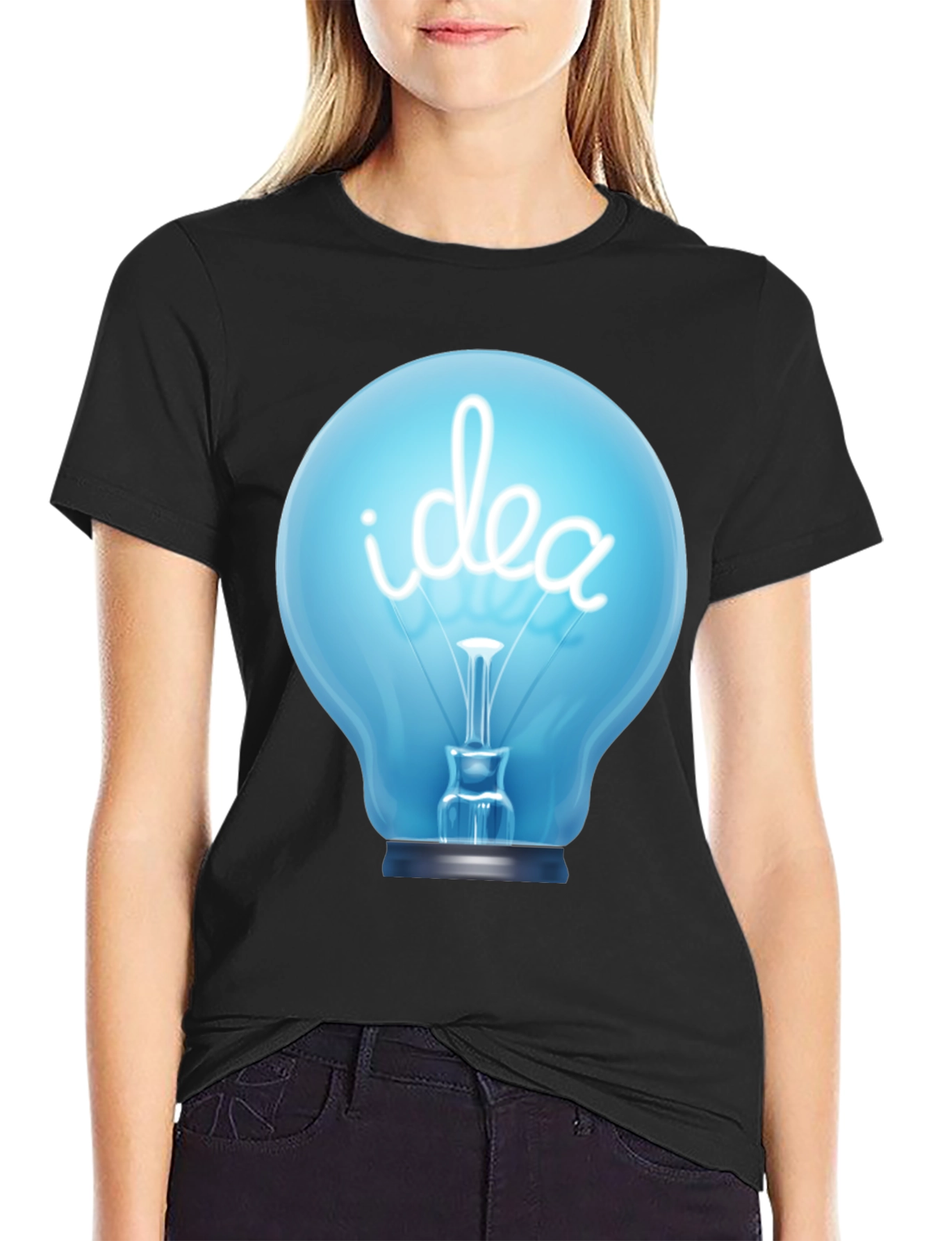 Idea Lightbulb Graphic Tee - Black Cotton T-Shirt