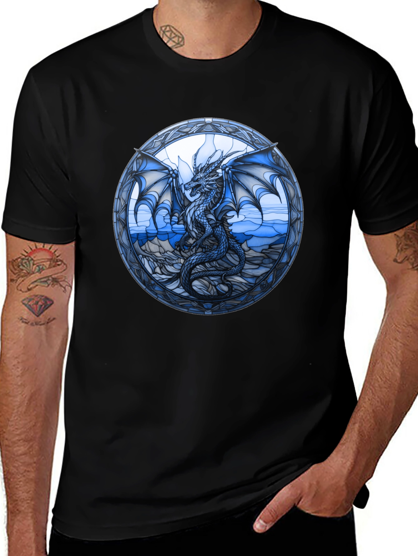 Dragon Stained Glass Graphic Tee - Black