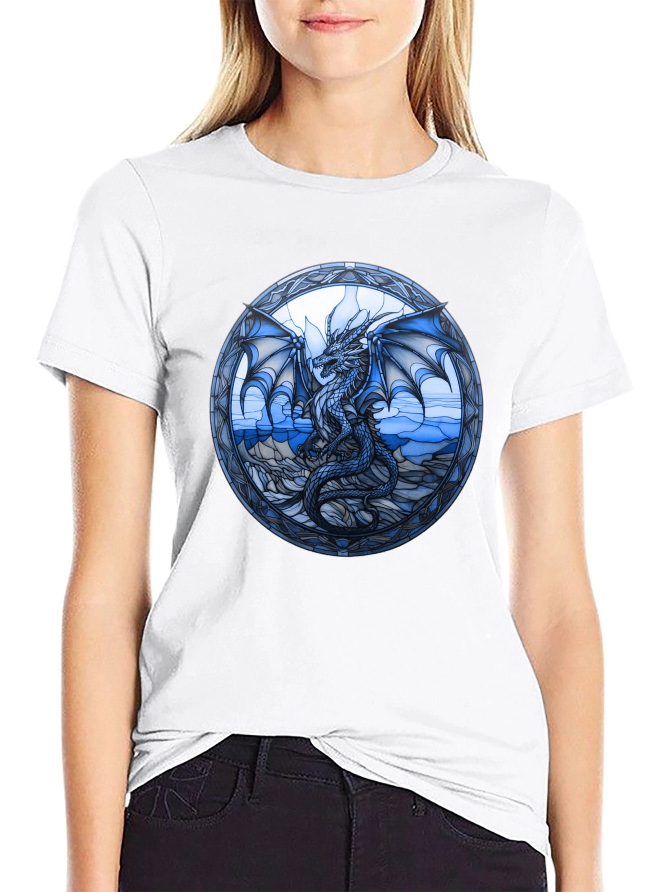 Dragon Stained Glass Graphic Tee - Black