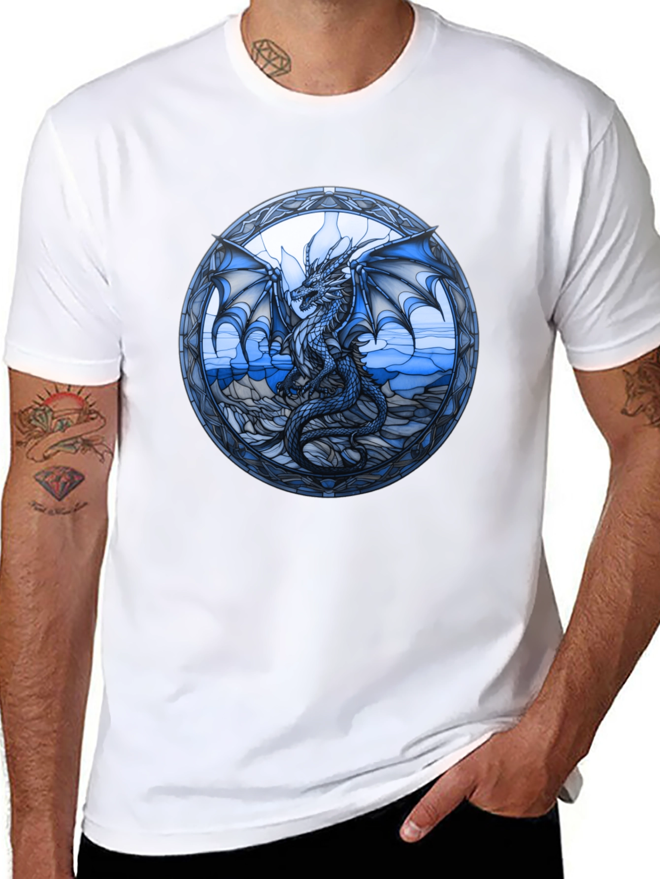Dragon Stained Glass Graphic Tee - Black