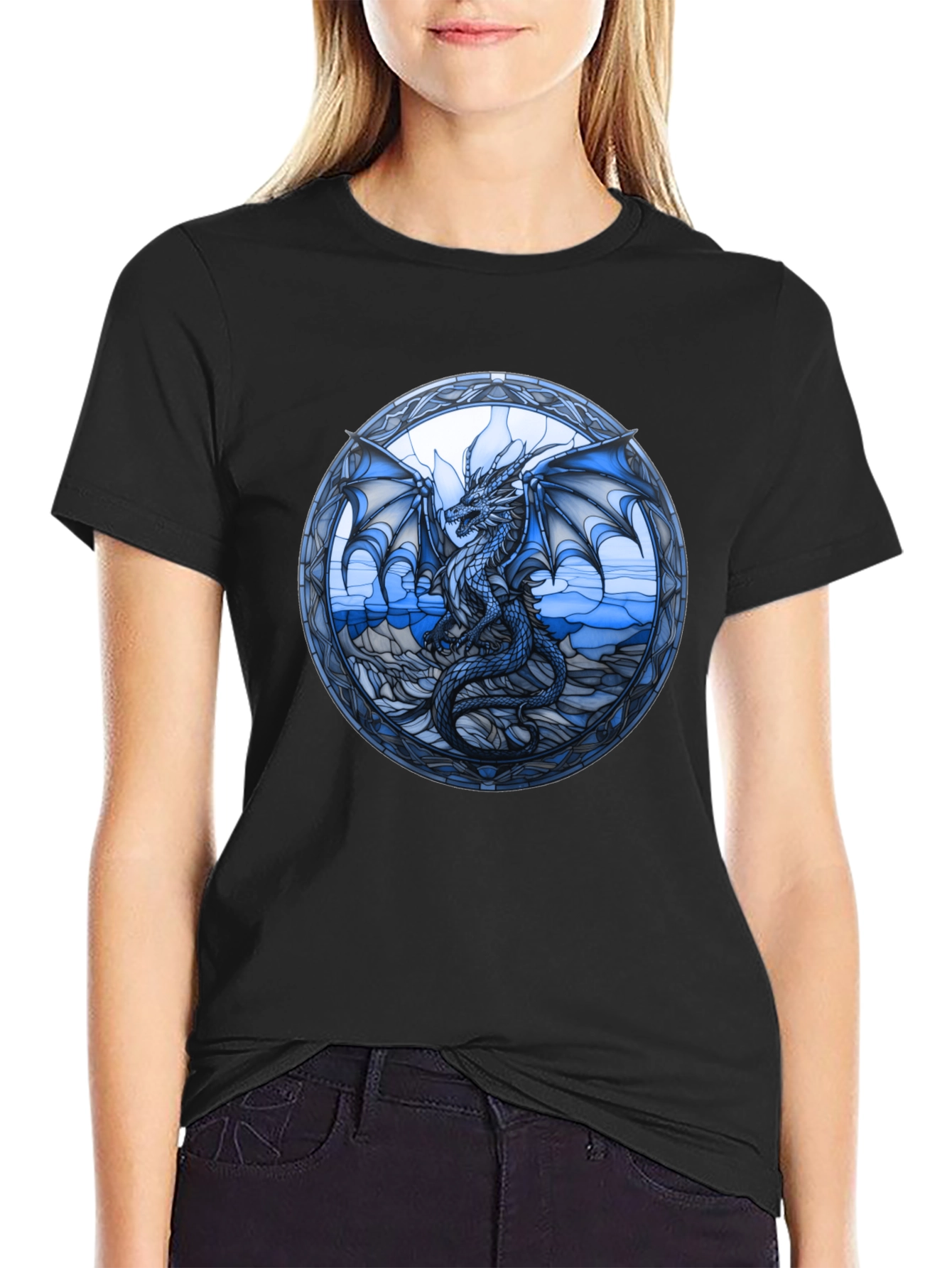 Dragon Stained Glass Graphic Tee - Black