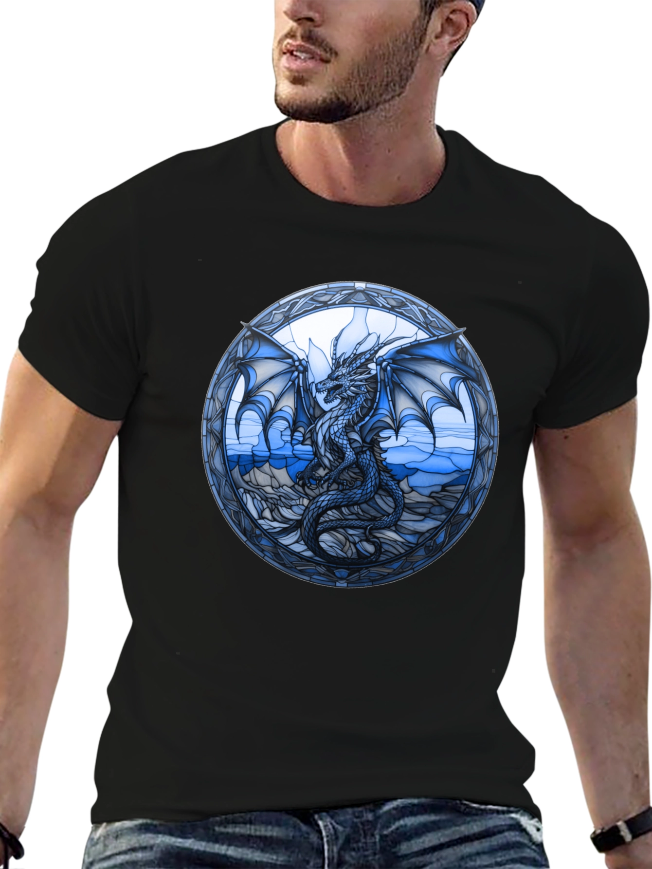 Dragon Stained Glass Graphic Tee - Black