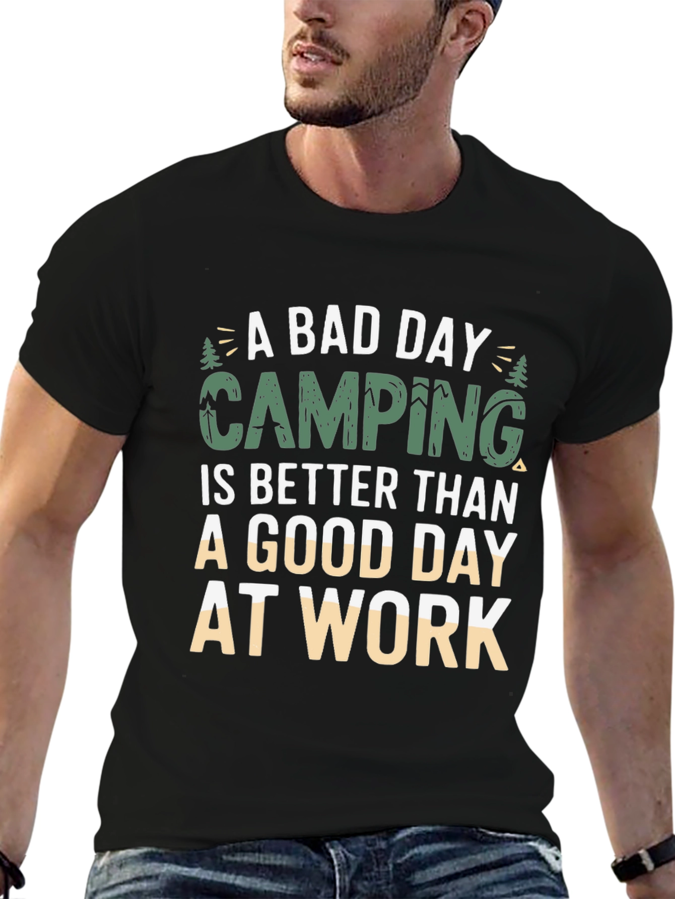 Camping Slogan Graphic Black T-Shirt