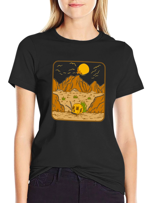 Skull Desert Graphic Tee - Mens Black Cotton T-Shirt