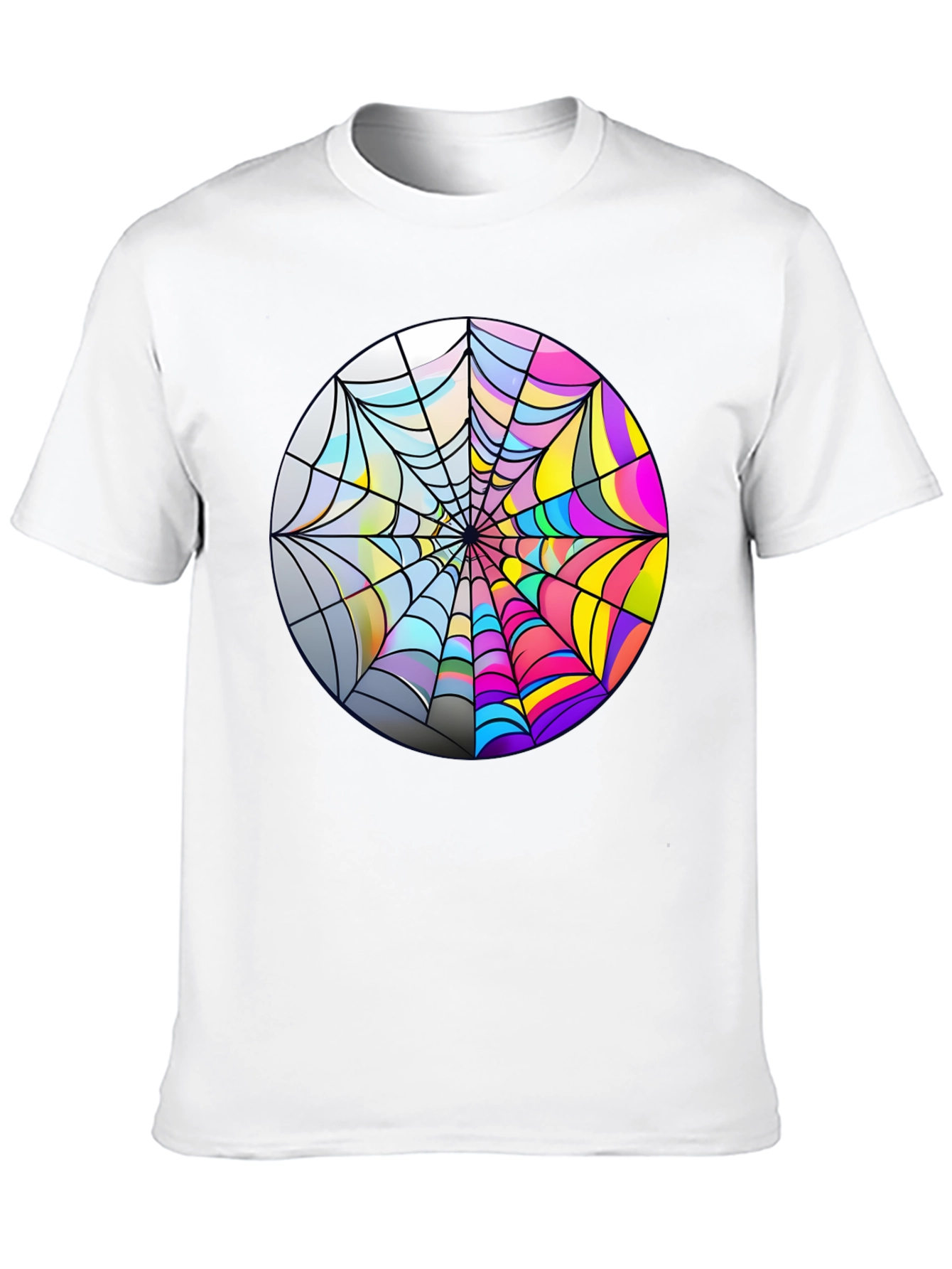 Psychedelic Spiderweb Graphic Tee - Bold Black Cotton T-Shirt