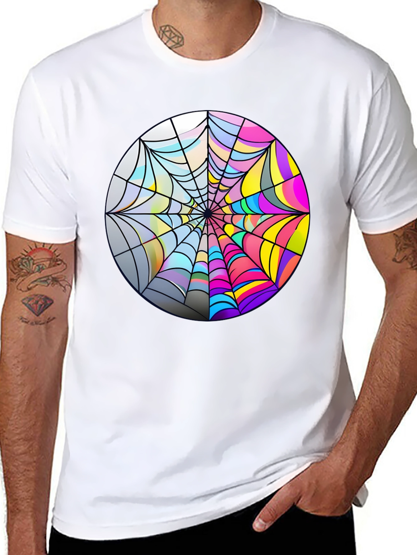Psychedelic Spiderweb Graphic Tee - Bold Black Cotton T-Shirt
