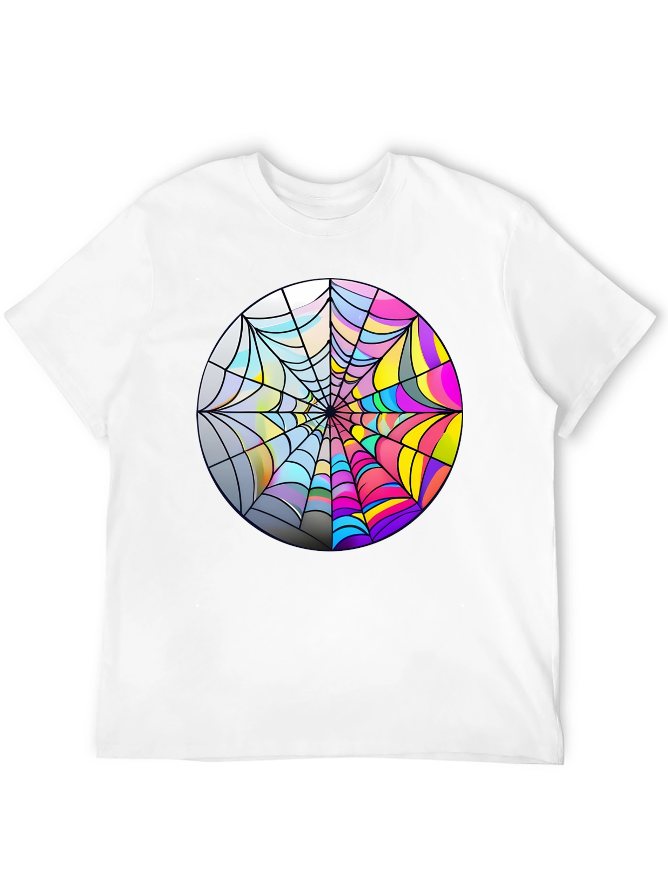 Psychedelic Spiderweb Graphic Tee - Bold Black Cotton T-Shirt