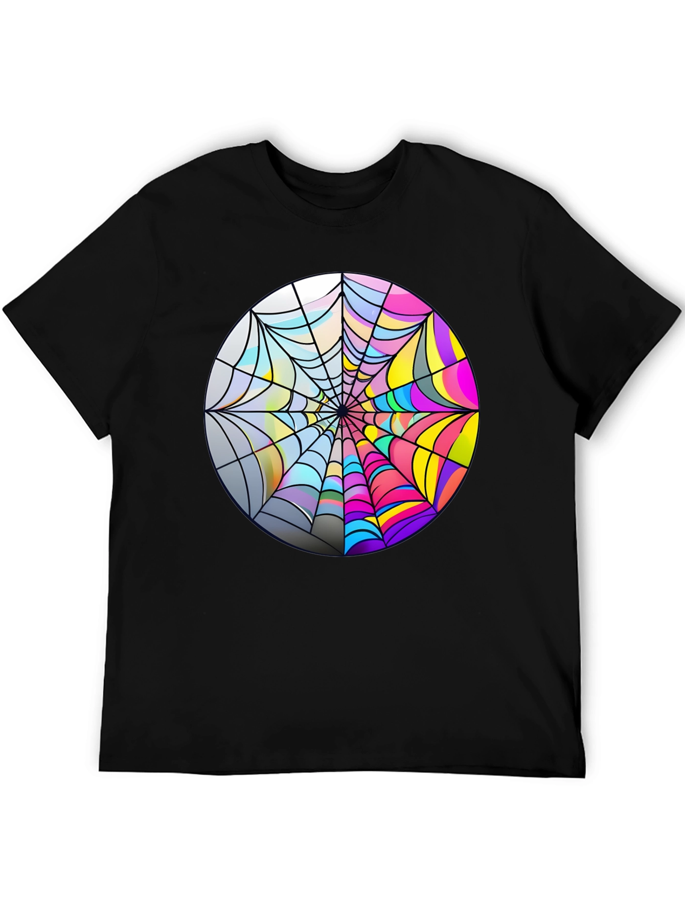 Psychedelic Spiderweb Graphic Tee - Bold Black Cotton T-Shirt