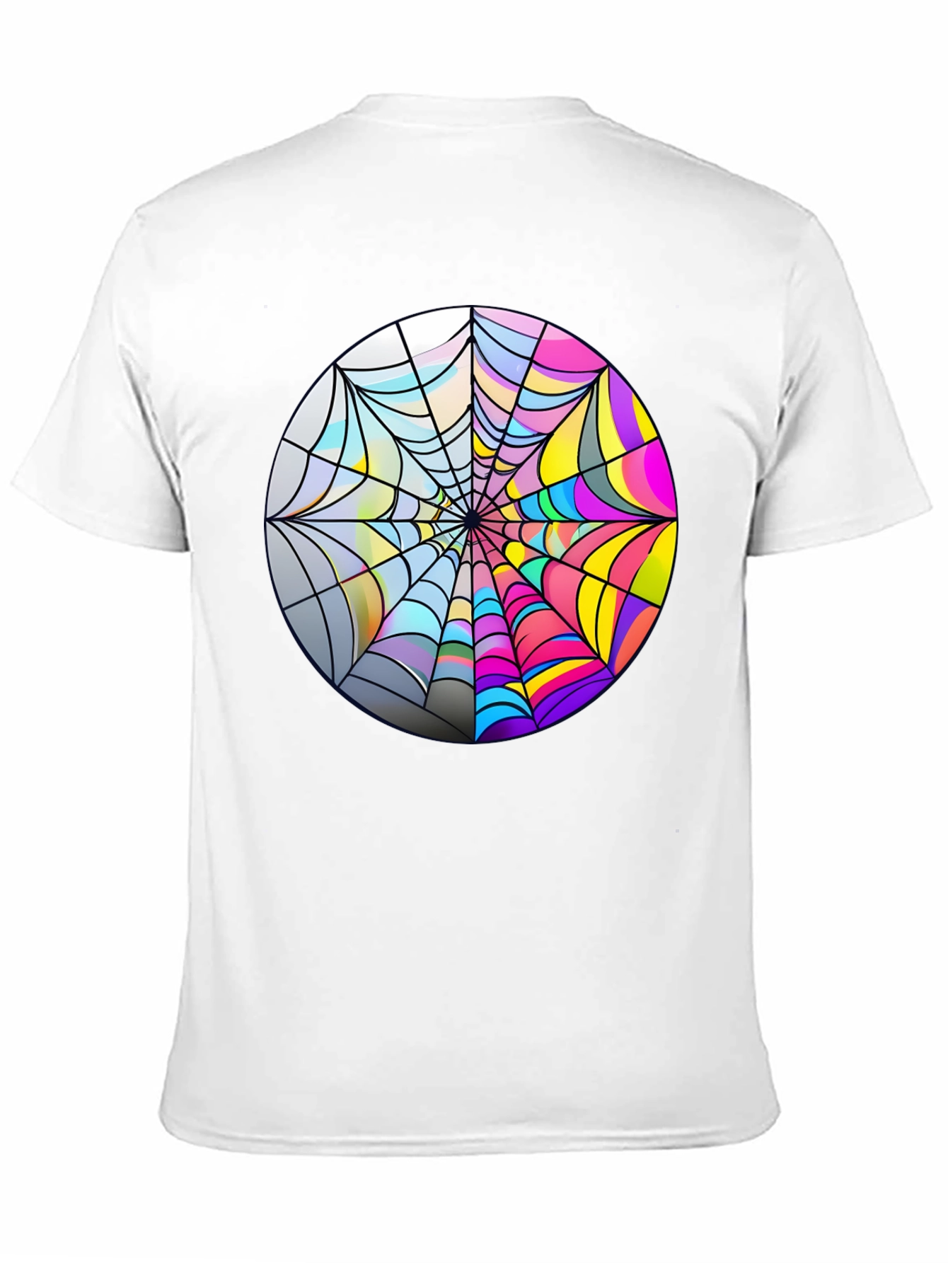 Psychedelic Spiderweb Graphic Tee - Bold Black Cotton T-Shirt